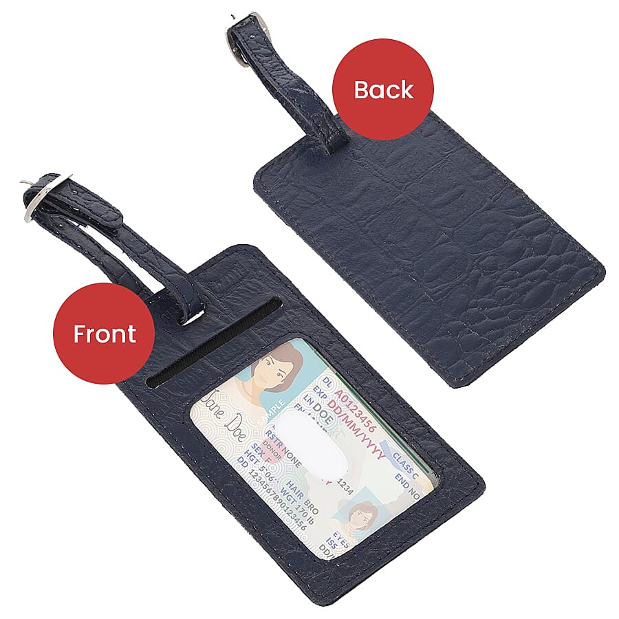 100% Genuine Leather RFID Protected Wallet with 2 Passport Case, Luggage Tag and 9 Card Slot- Navy