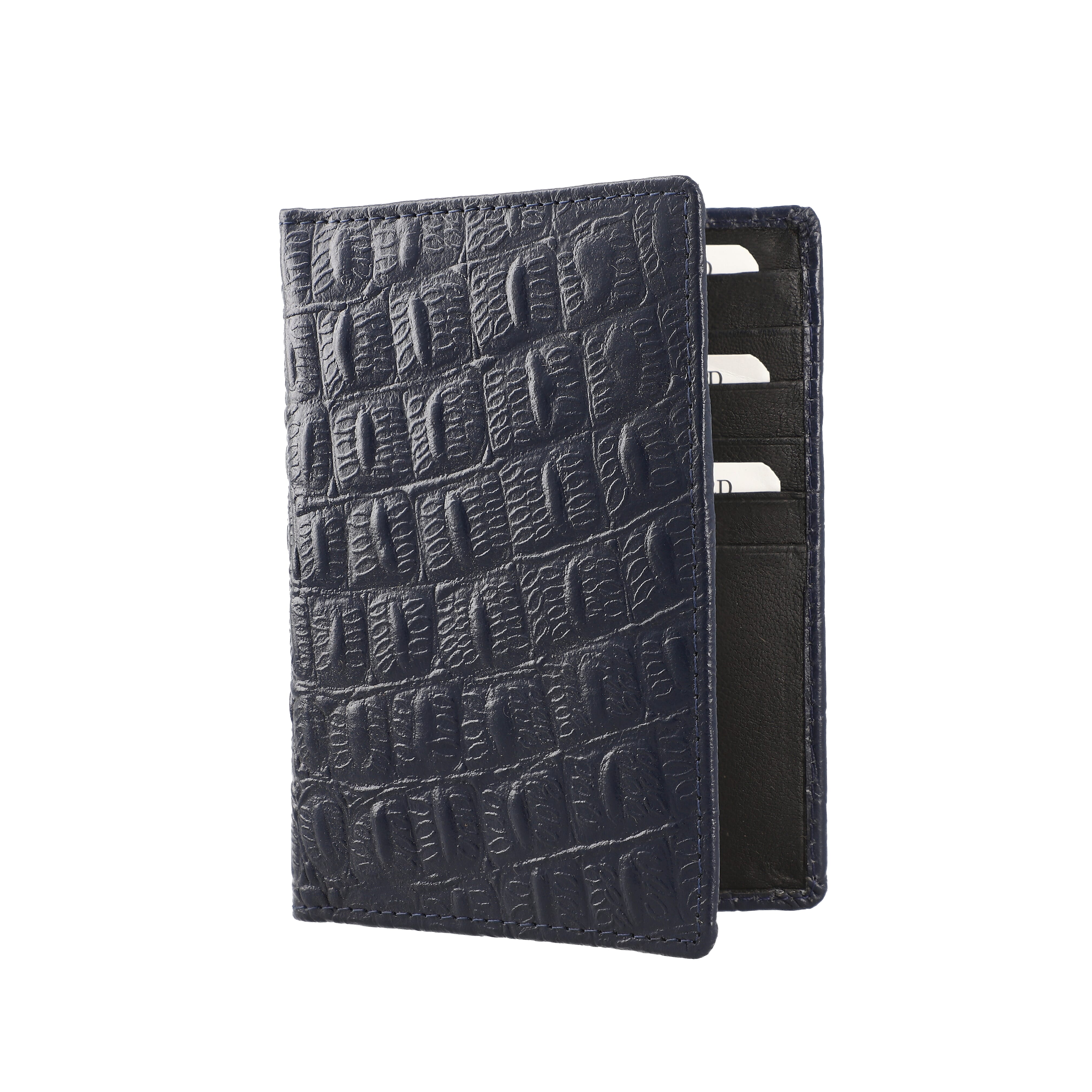 100% Genuine Leather RFID Protected Wallet with 2 Passport Case, Luggage Tag and 9 Card Slot- Navy
