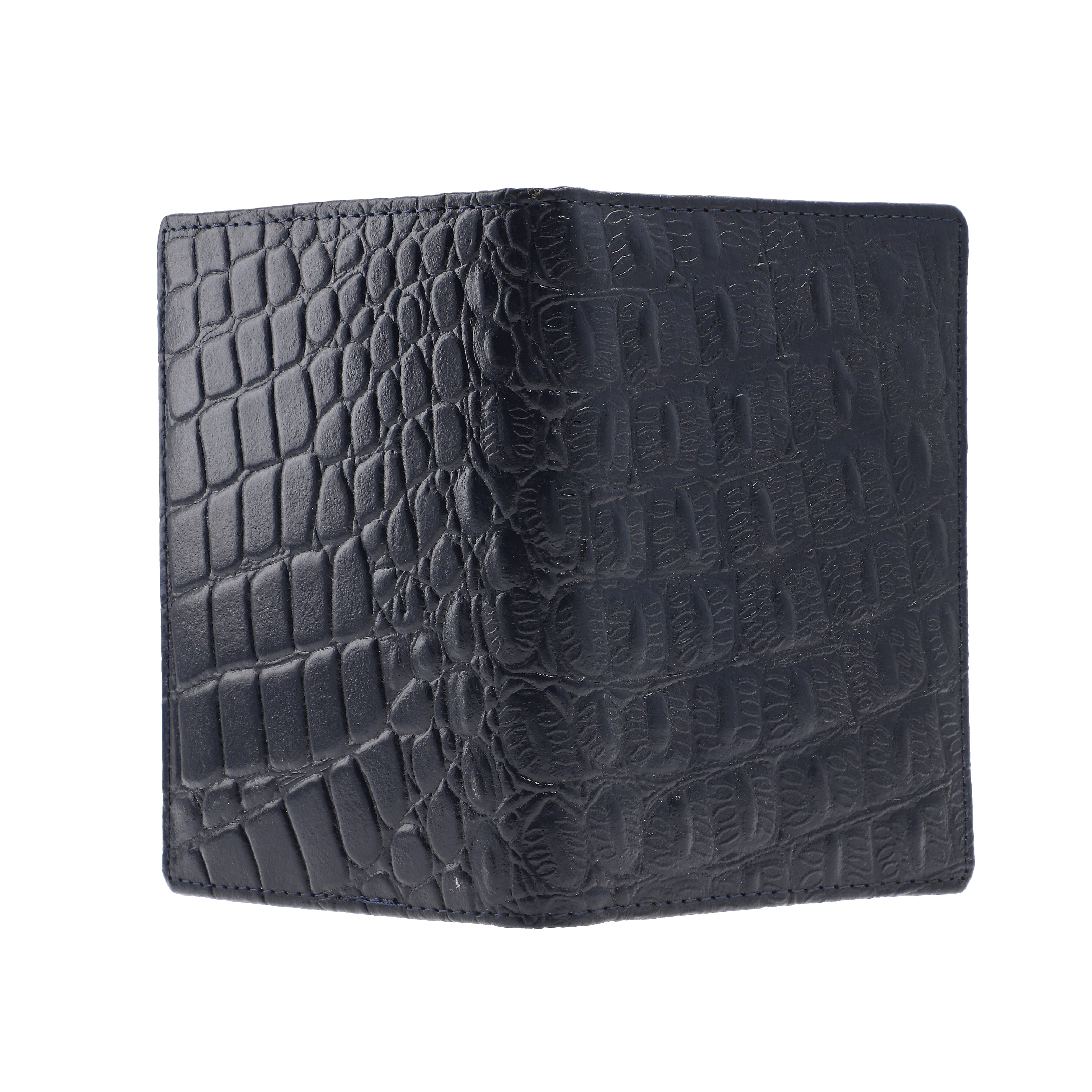 100% Genuine Leather RFID Protected Wallet with 2 Passport Case, Luggage Tag and 9 Card Slot- Navy