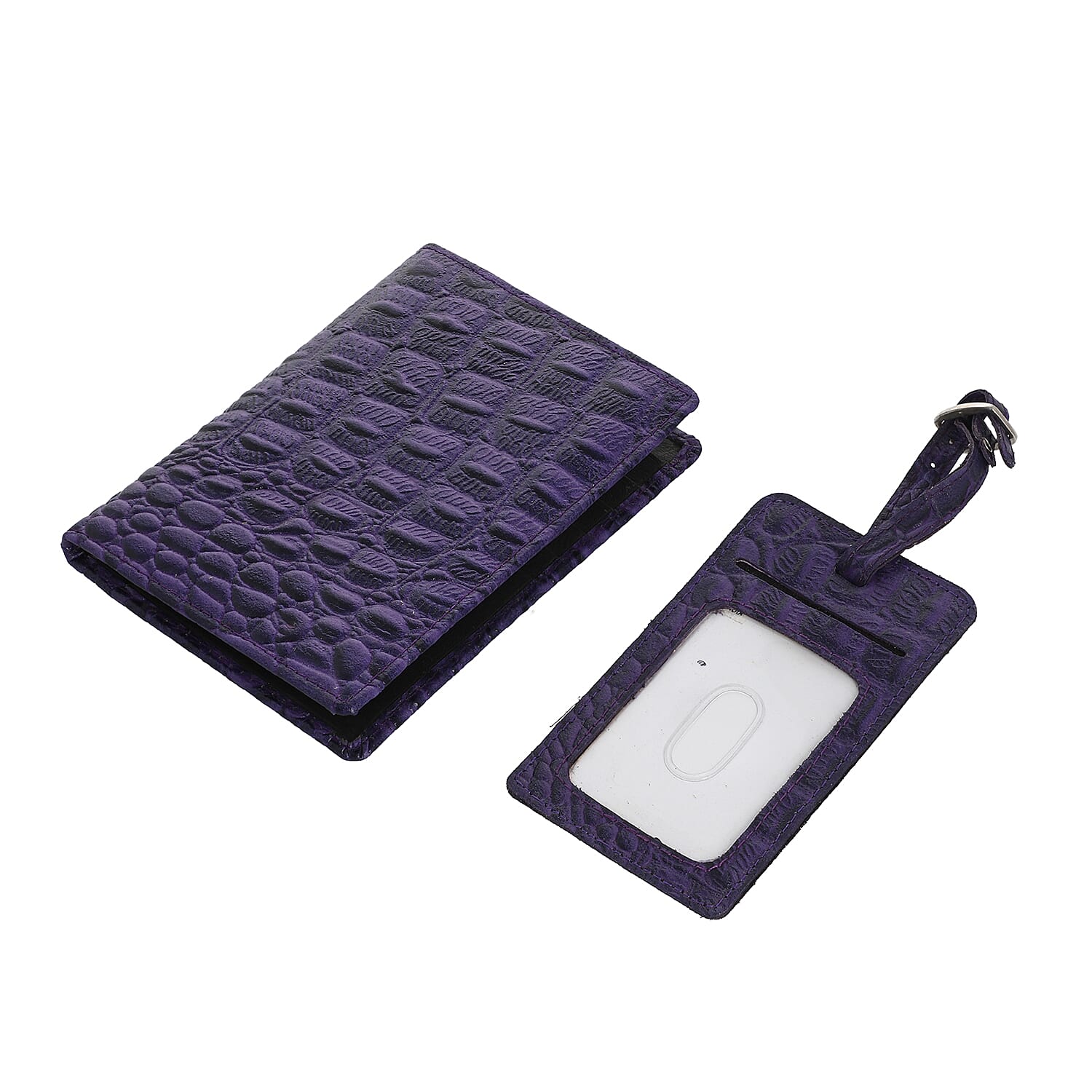 100% Genuine Leather RFID Protected Wallet with 2 Passport Case, Luggage Tag and 9 Card Slot- Purple