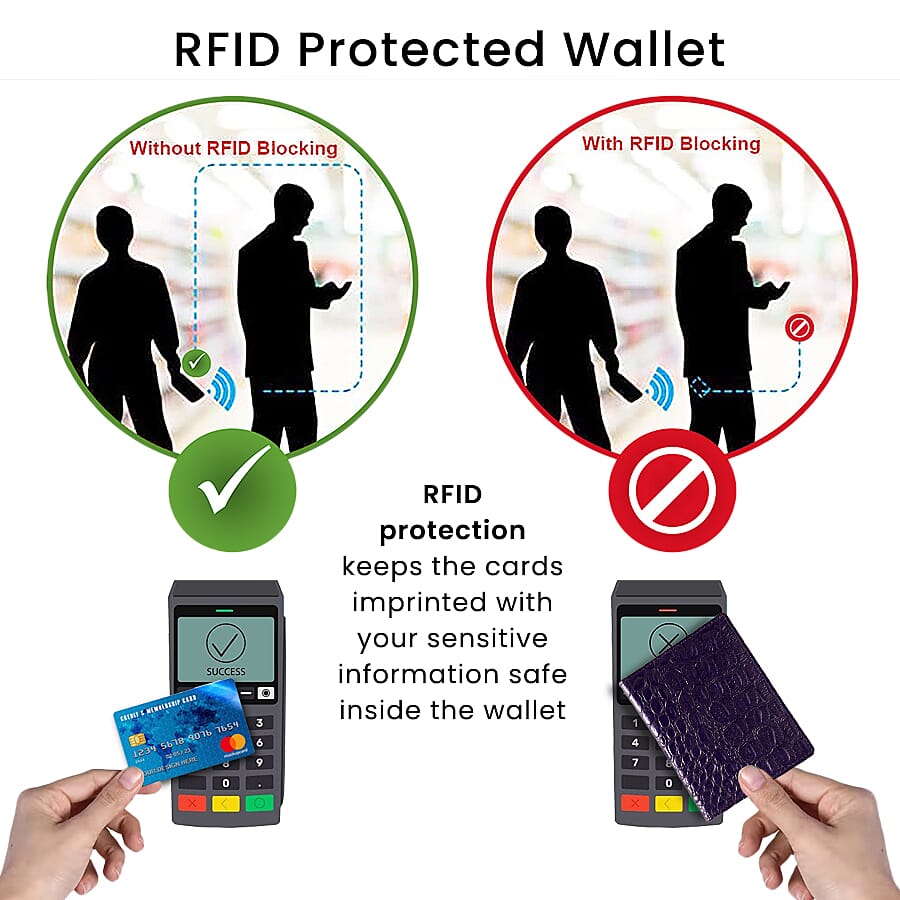 100% Genuine Leather RFID Protected Wallet with 2 Passport Case, Luggage Tag and 9 Card Slot- Purple