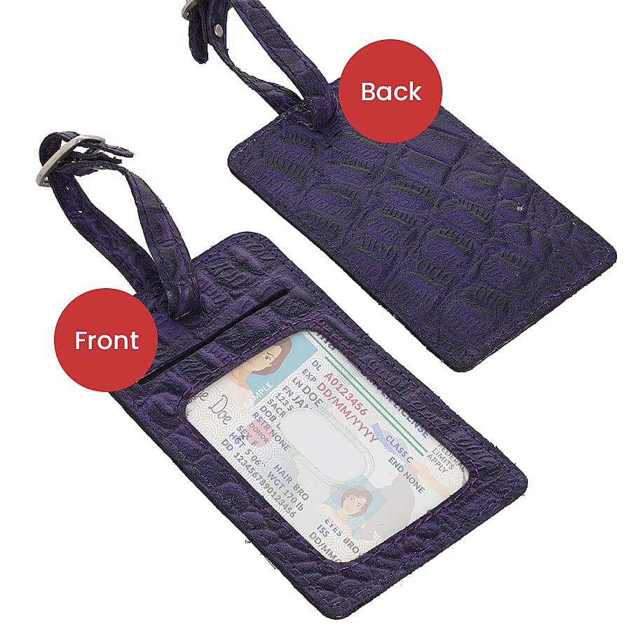 100% Genuine Leather RFID Protected Wallet with 2 Passport Case, Luggage Tag and 9 Card Slot- Purple