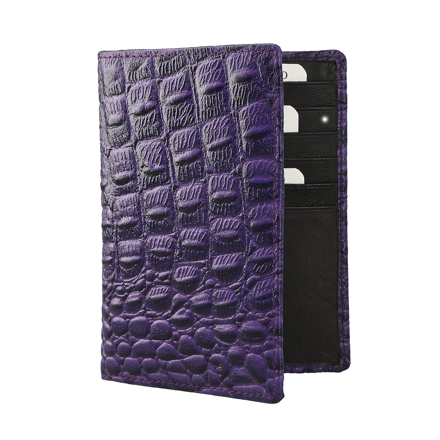 100% Genuine Leather RFID Protected Wallet with 2 Passport Case, Luggage Tag and 9 Card Slot- Purple
