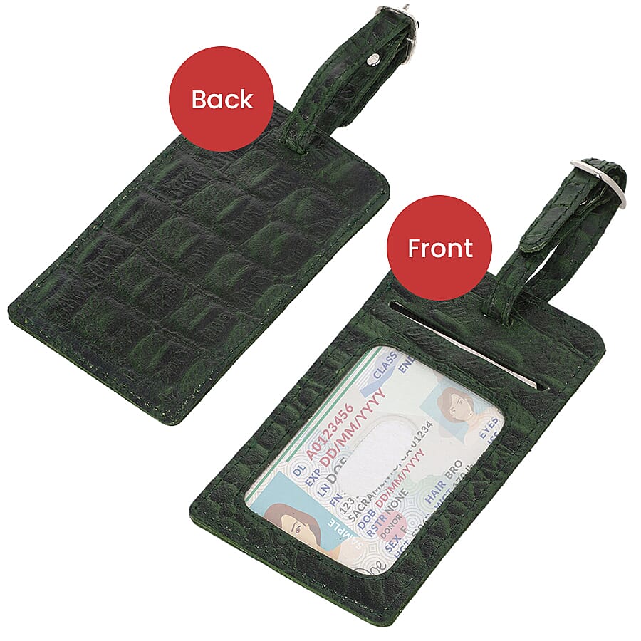 100% Genuine Leather RFID Protected Wallet with 2 Passport Case, Luggage Tag and 9 Card Slot- Dark Green