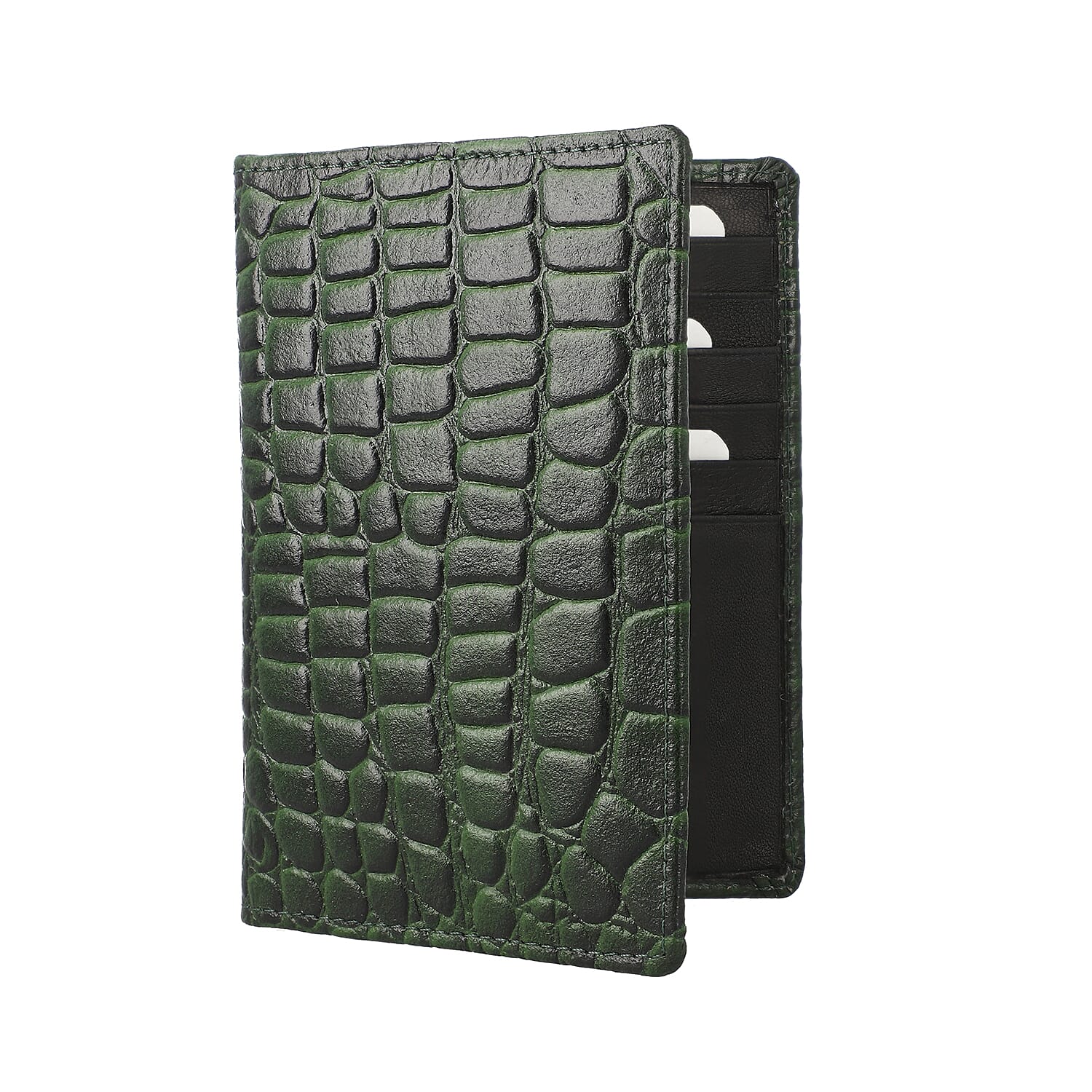100% Genuine Leather RFID Protected Wallet with 2 Passport Case, Luggage Tag and 9 Card Slot- Dark Green