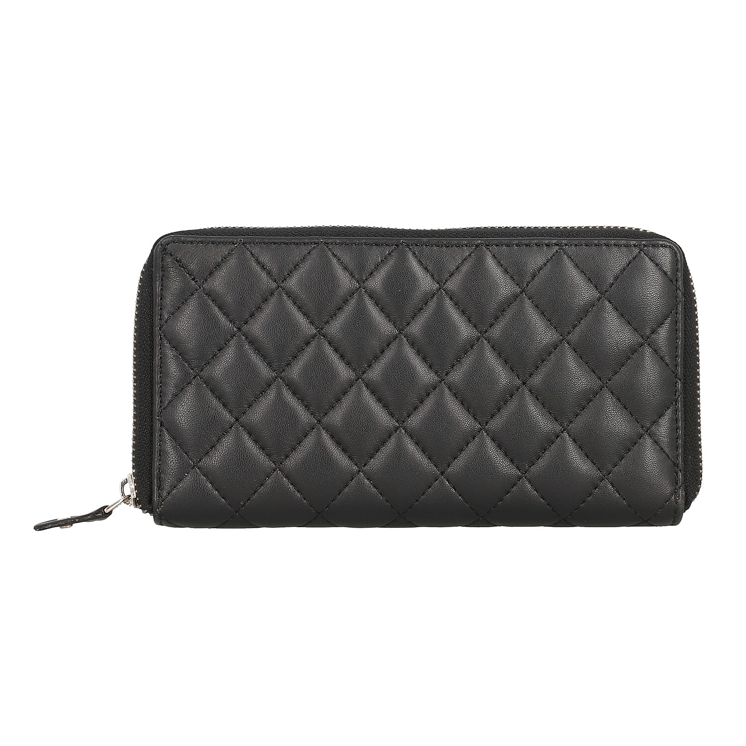 Genuine Leather Quilted Pattern Wallet - Black