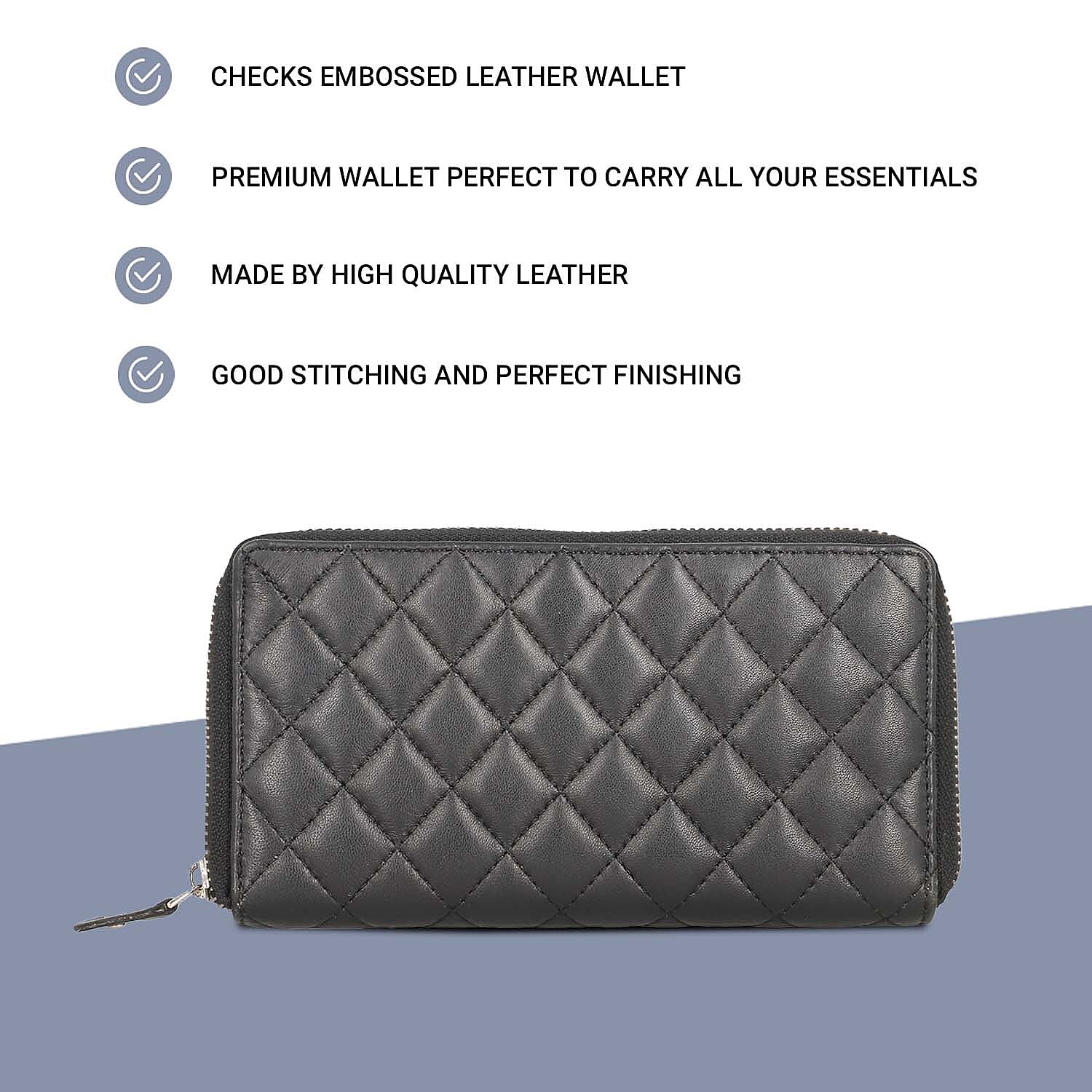 Genuine Leather Quilted Pattern Wallet - Black