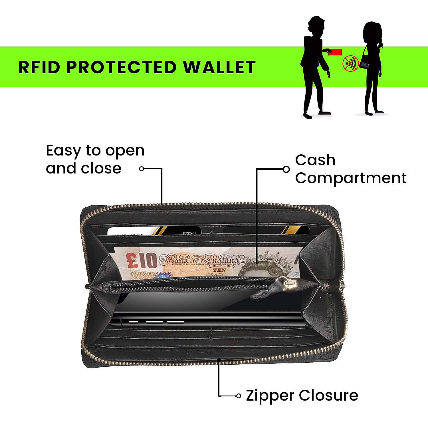 Genuine Leather Quilted Pattern Wallet - Black