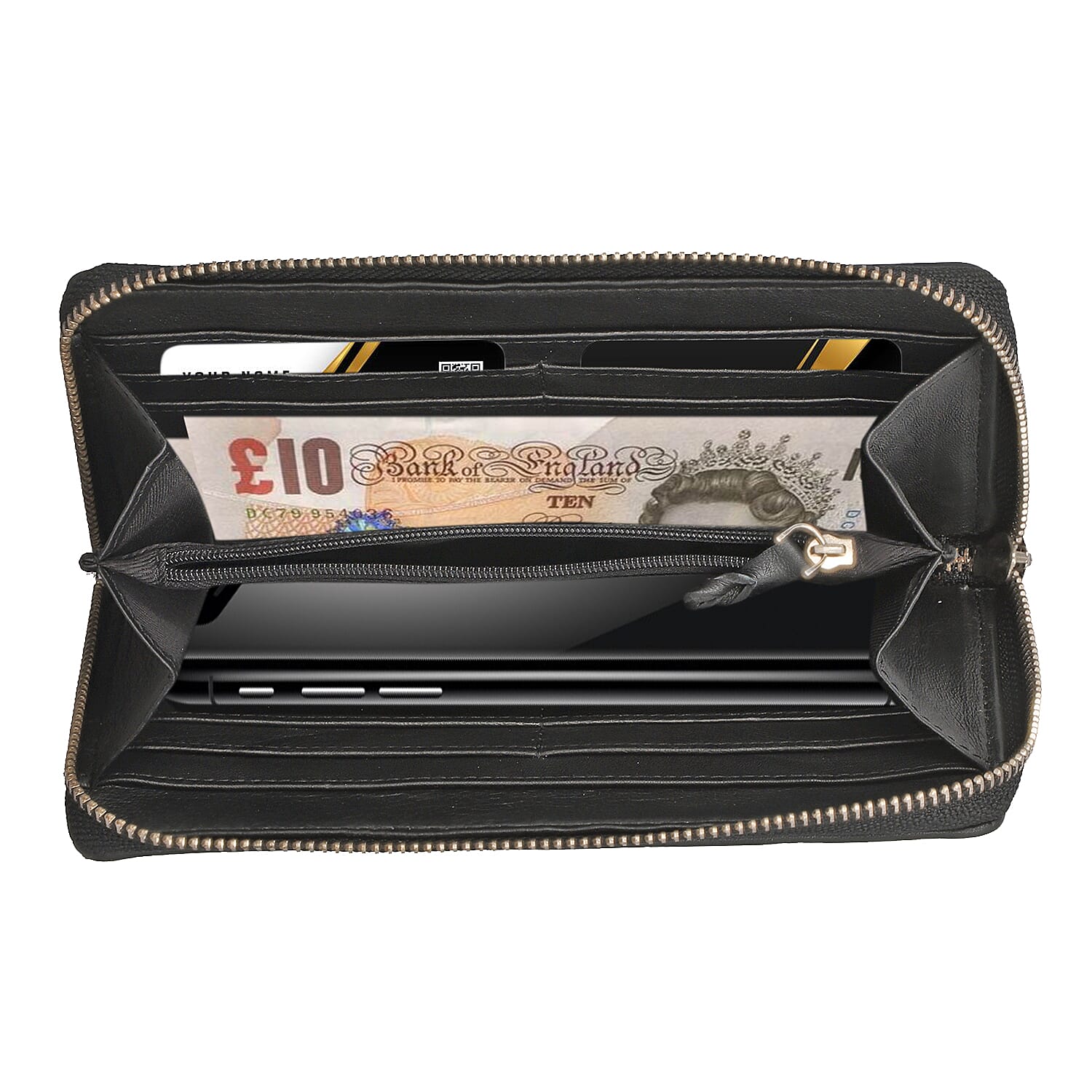 Genuine Leather Quilted Pattern Wallet - Black