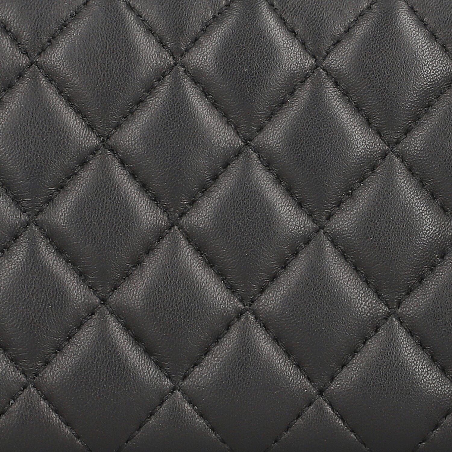 Genuine Leather Quilted Pattern Wallet - Black