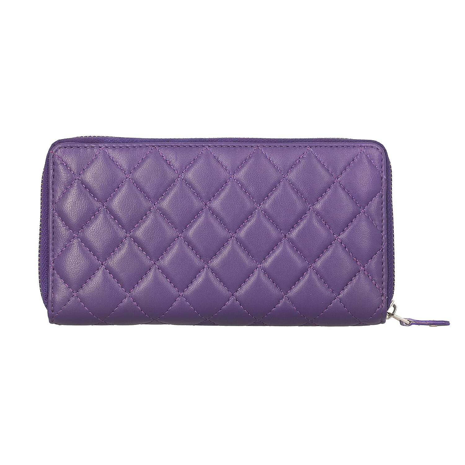 100% Genuine Leather Quilted Pattern RFID Wallet (Size 19x10 Cm) - Purple