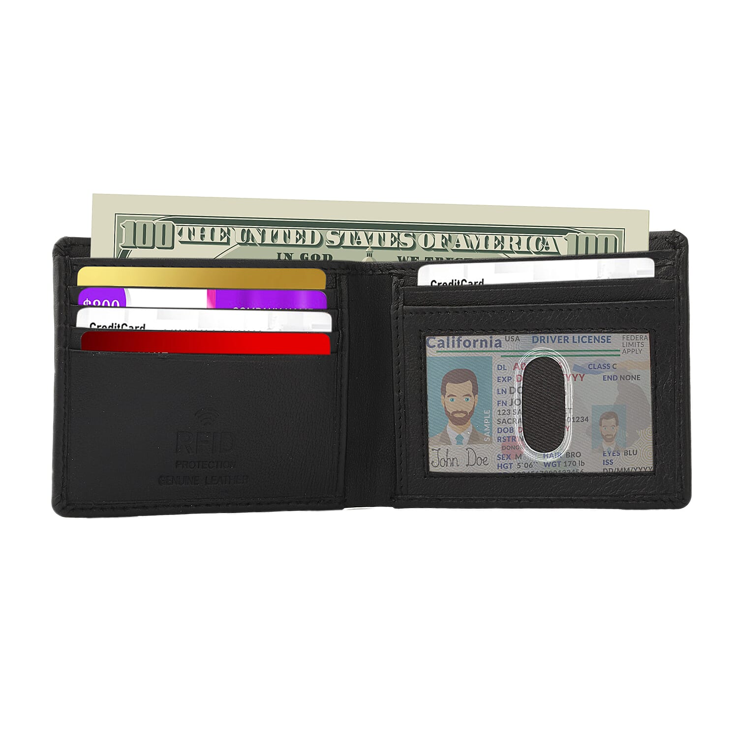 2 Piece Set - 100% Genuine Leather Belt and RFID Protected Wallet - Black