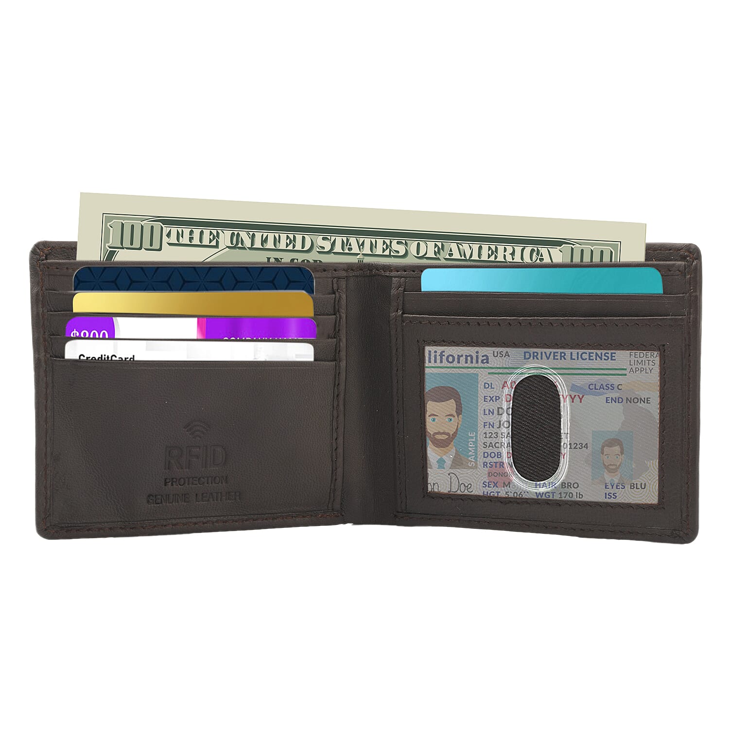 2 Piece Set - 100% Genuine Leather Belt (up to 44in) and RFID Protected Wallet - Brown