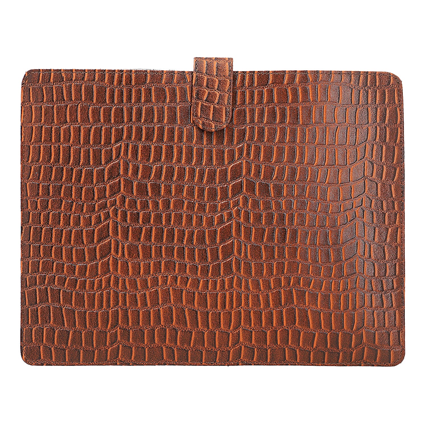 Genuine Leather Croc Embossed Pattern Ipad Sleeves with Magnetic Push Button - Black