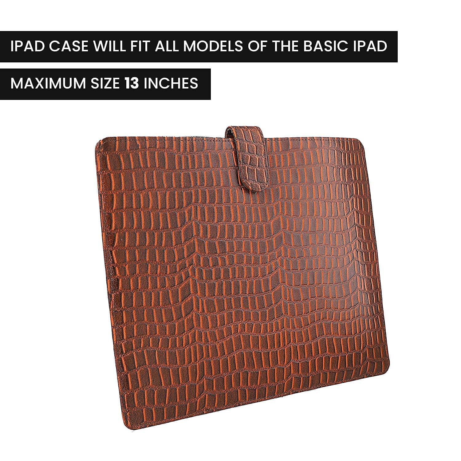 Genuine Leather Croc Embossed Pattern Ipad Sleeves with Magnetic Push Button - Black