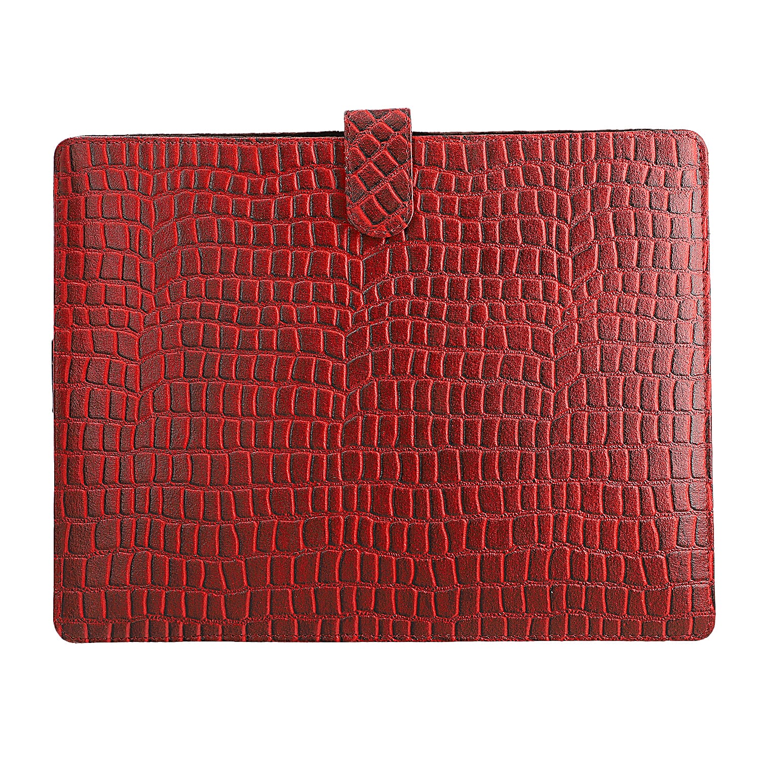 100% Genuine Leather Croc Embossed Pattern Tablet Sleeve with Magnetic Push Button (Size 31x24 Cm) - Red