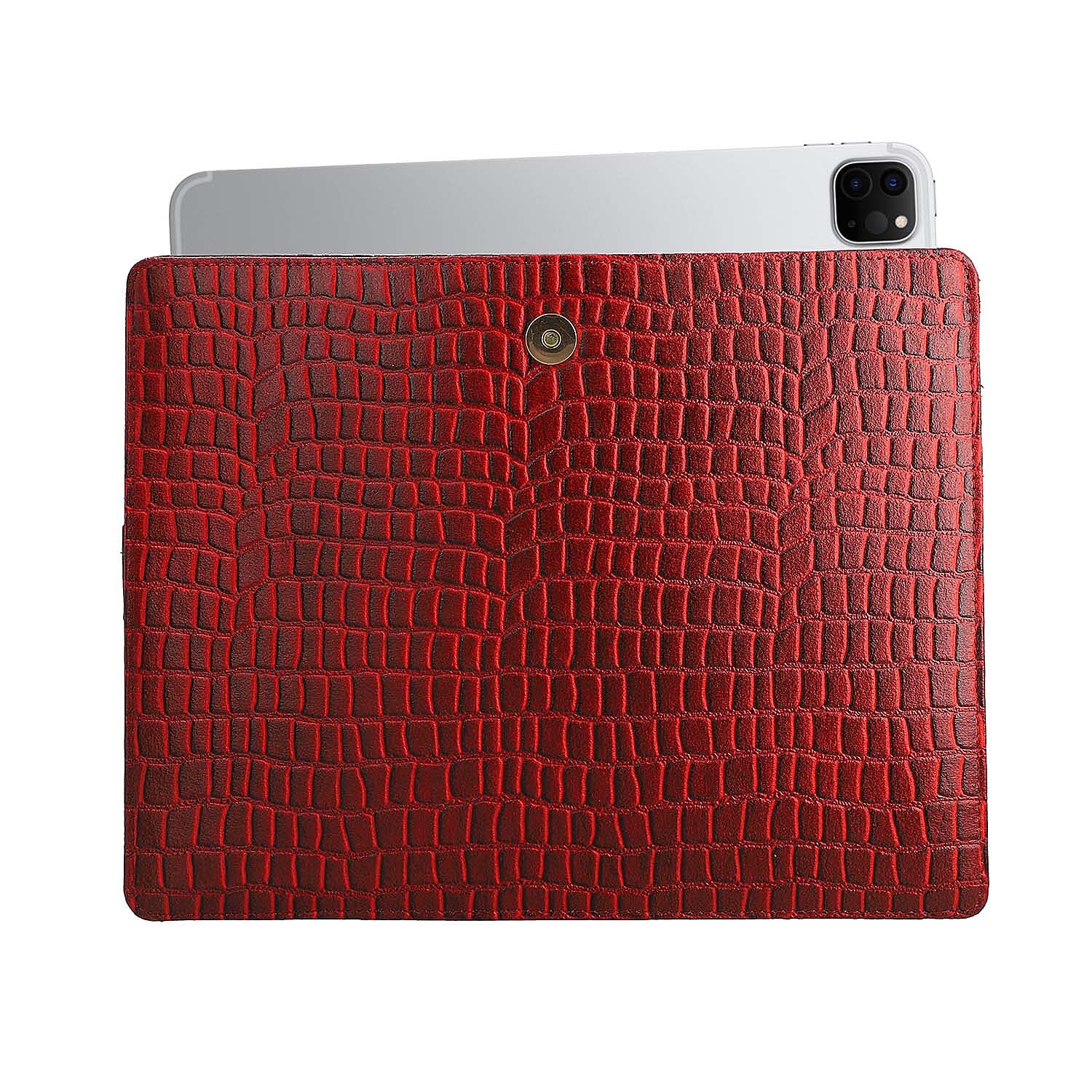 100% Genuine Leather Croc Embossed Pattern Tablet Sleeve with Magnetic Push Button (Size 31x24 Cm) - Red