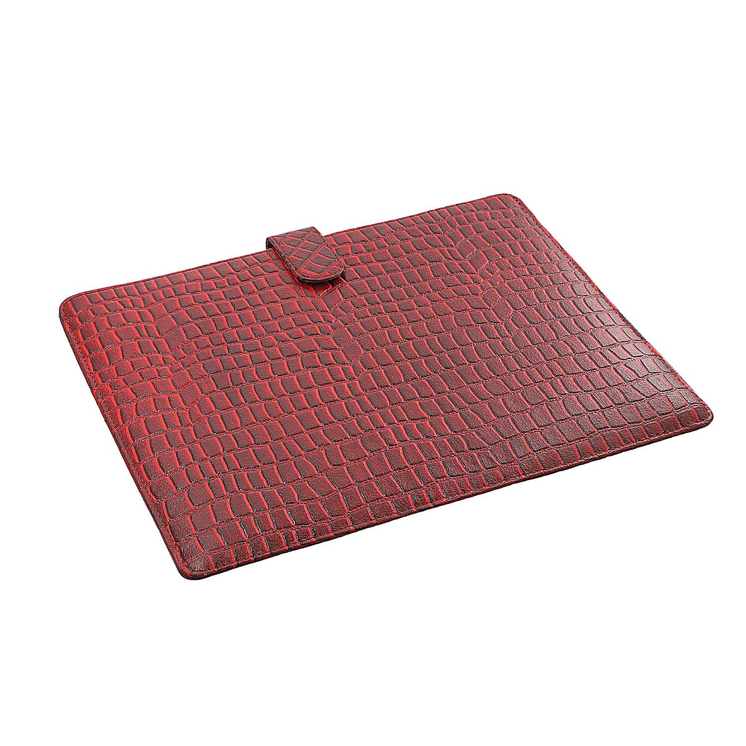 100% Genuine Leather Croc Embossed Pattern Tablet Sleeve with Magnetic Push Button (Size 31x24 Cm) - Red