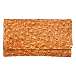 Genuine Leather Ostrich Embossed Pattern RFID Wallet - Tan
