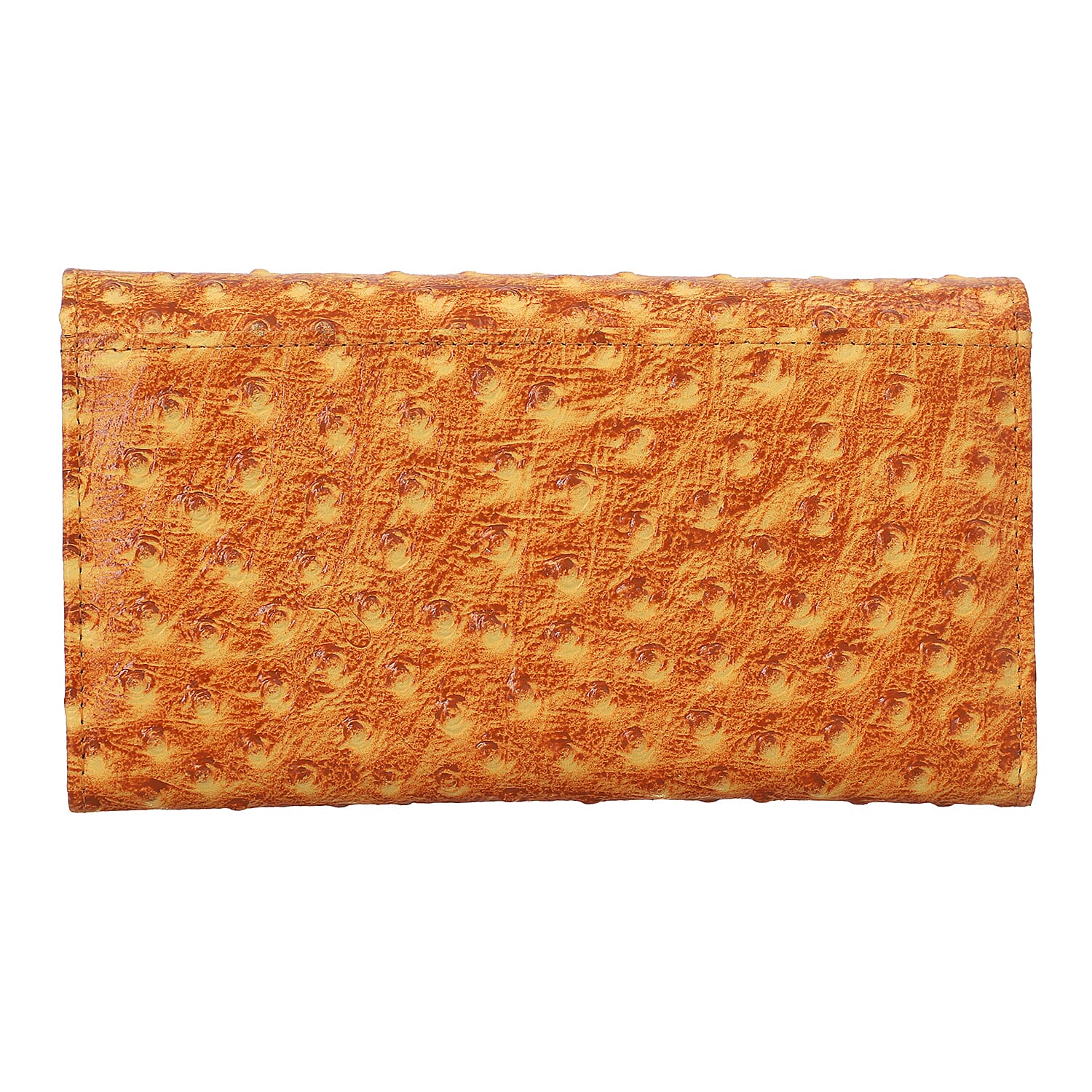 100% Genuine Leather Ostrich Embossed Pattern RFID Wallet - Tan