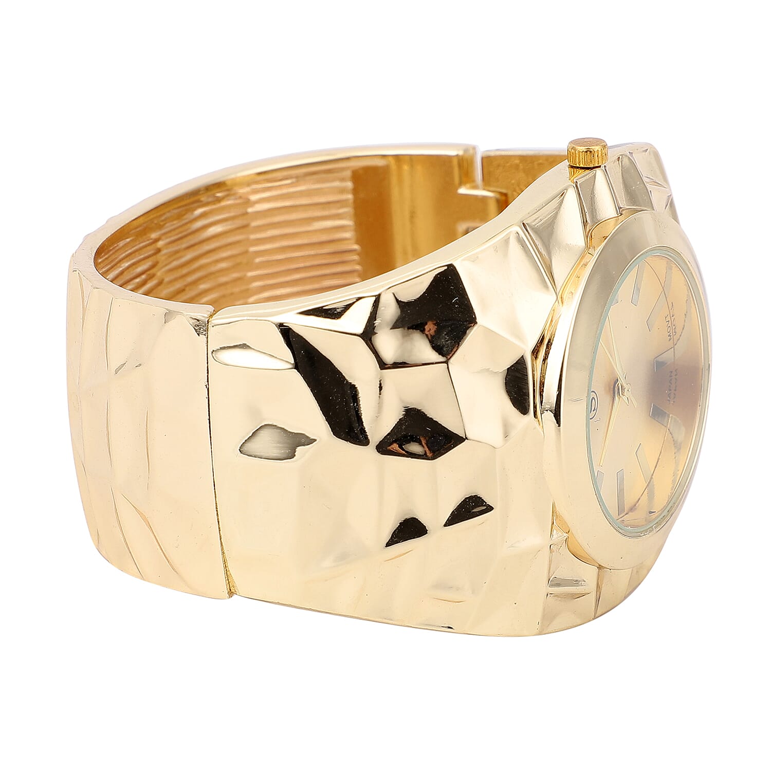 STRADA Japanese Movement Golden Dial Water Resistant Bangle Watch (Size 6.75) in Yellow Gold Tone
