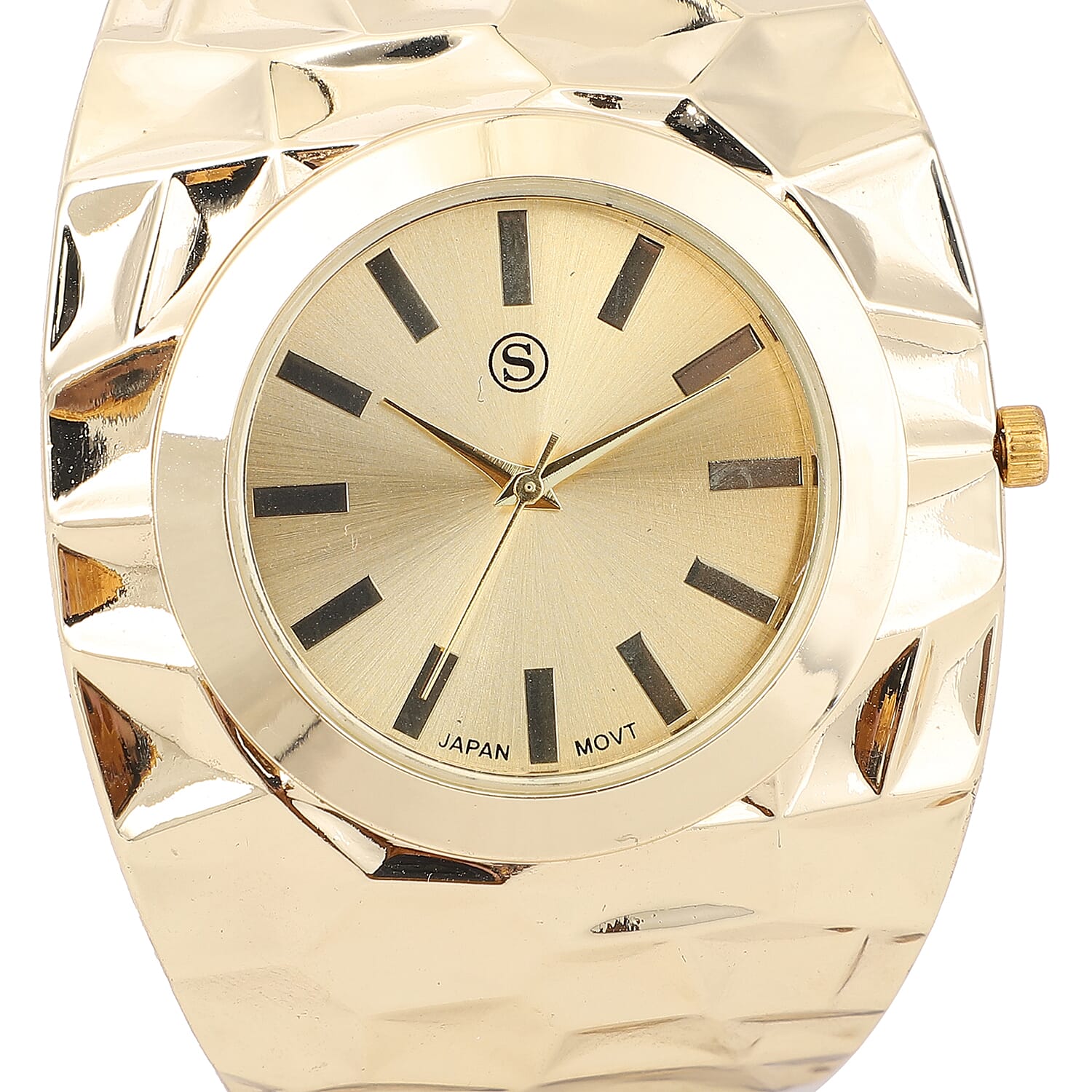STRADA Japanese Movement Golden Dial Water Resistant Bangle Watch (Size 6.75) in Yellow Gold Tone