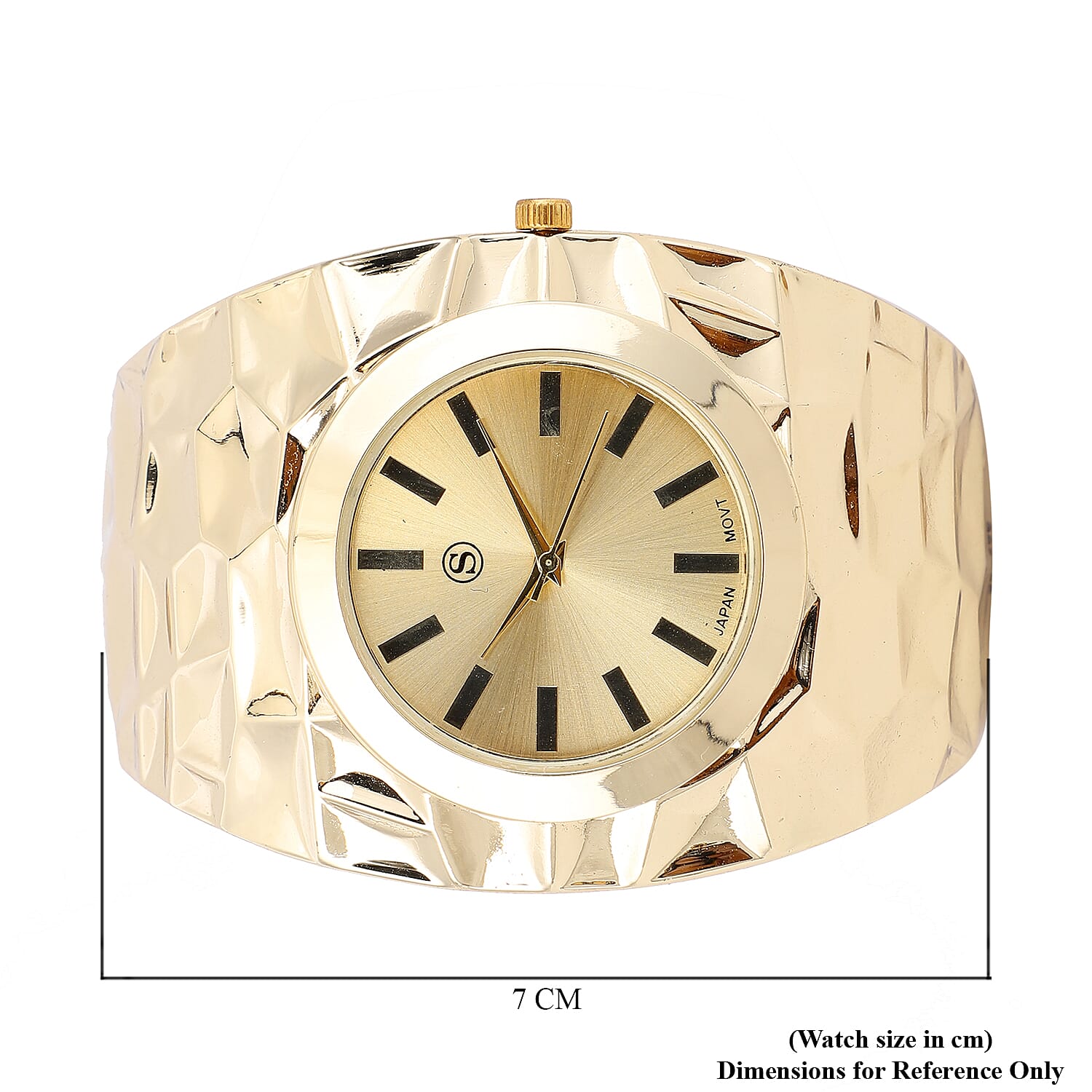 STRADA Japanese Movement Golden Dial Water Resistant Bangle Watch (Size 6.75) in Yellow Gold Tone