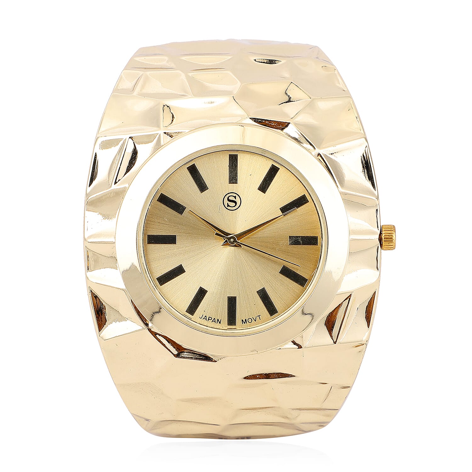 STRADA Japanese Movement Golden Dial Water Resistant Bangle Watch (Size 6.75) in Yellow Gold Tone