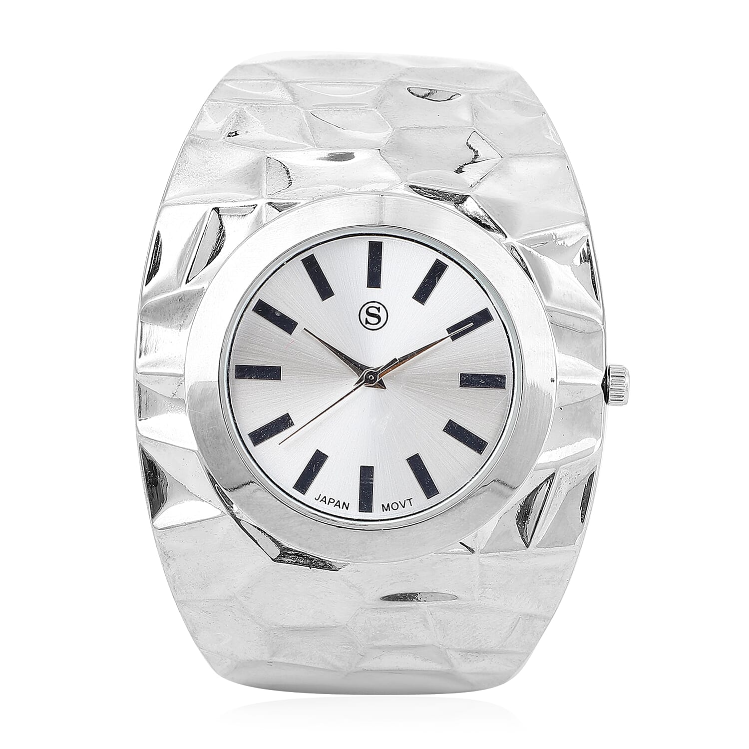 STRADA Japanese Movement Golden Dial Water Resistant Bangle Watch (Size 6.75) in Silver Tone