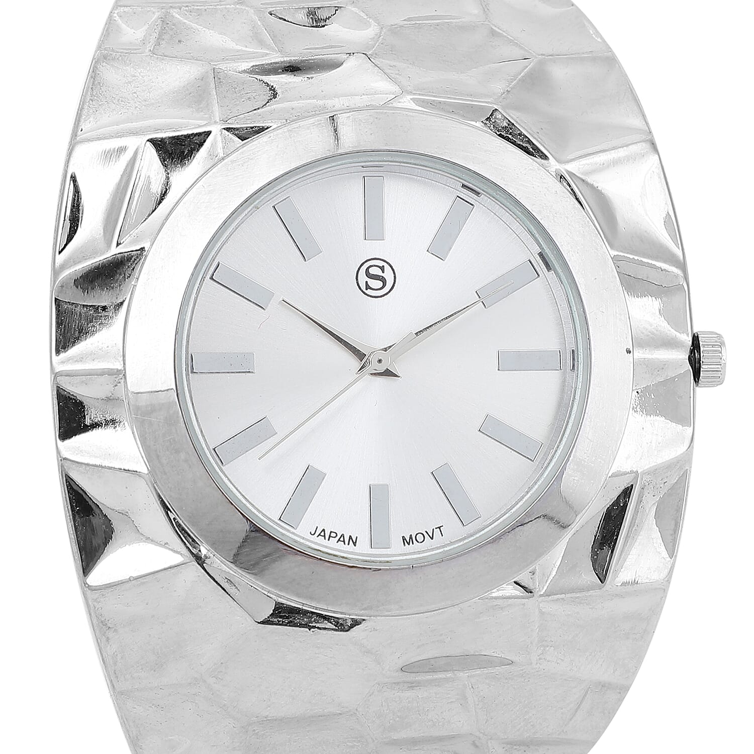 STRADA Japanese Movement Golden Dial Water Resistant Bangle Watch (Size 6.75) in Silver Tone