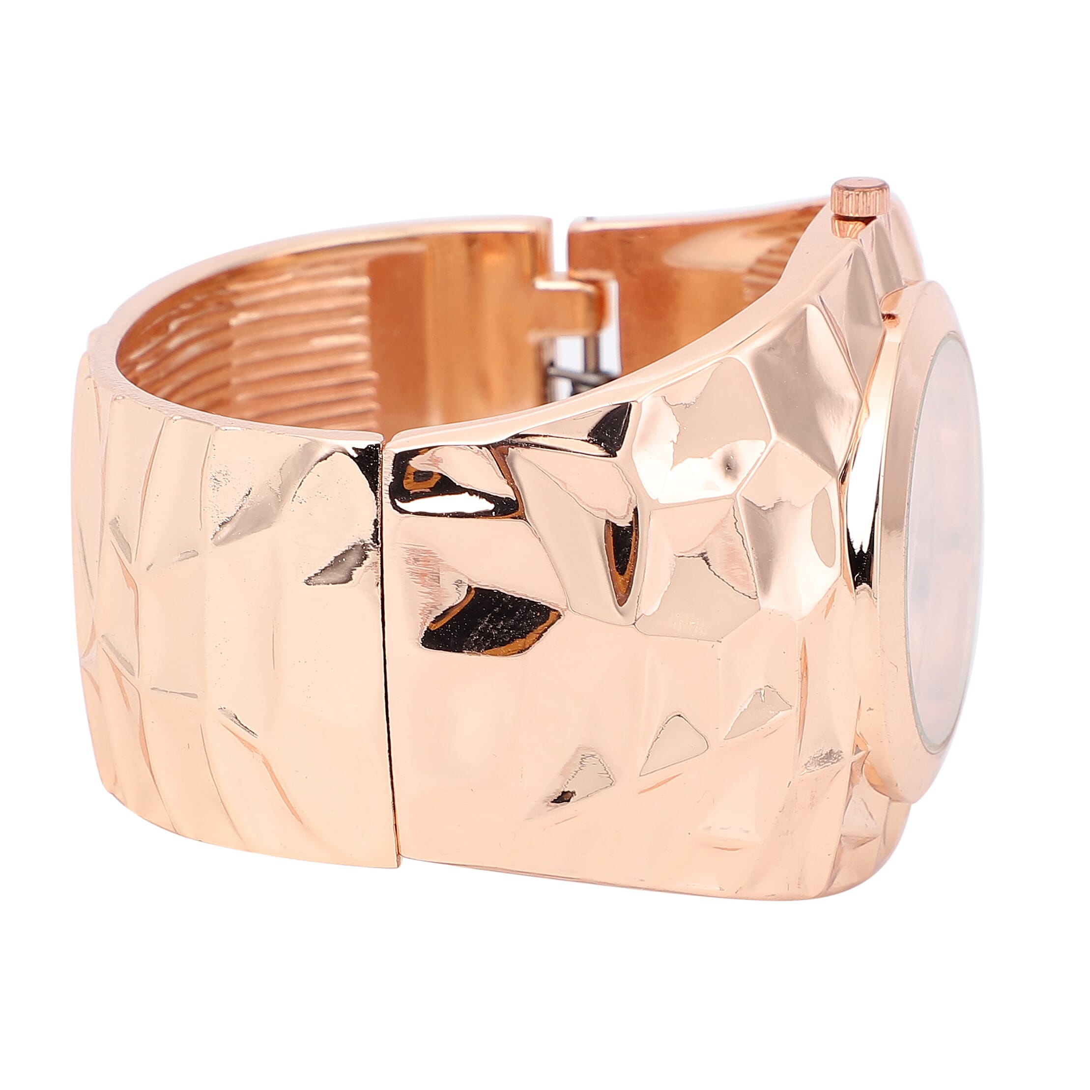 STRADA Japanese Movement Golden Dial Water Resistant Bangle Watch (Size 6.75) in Rose Gold Tone