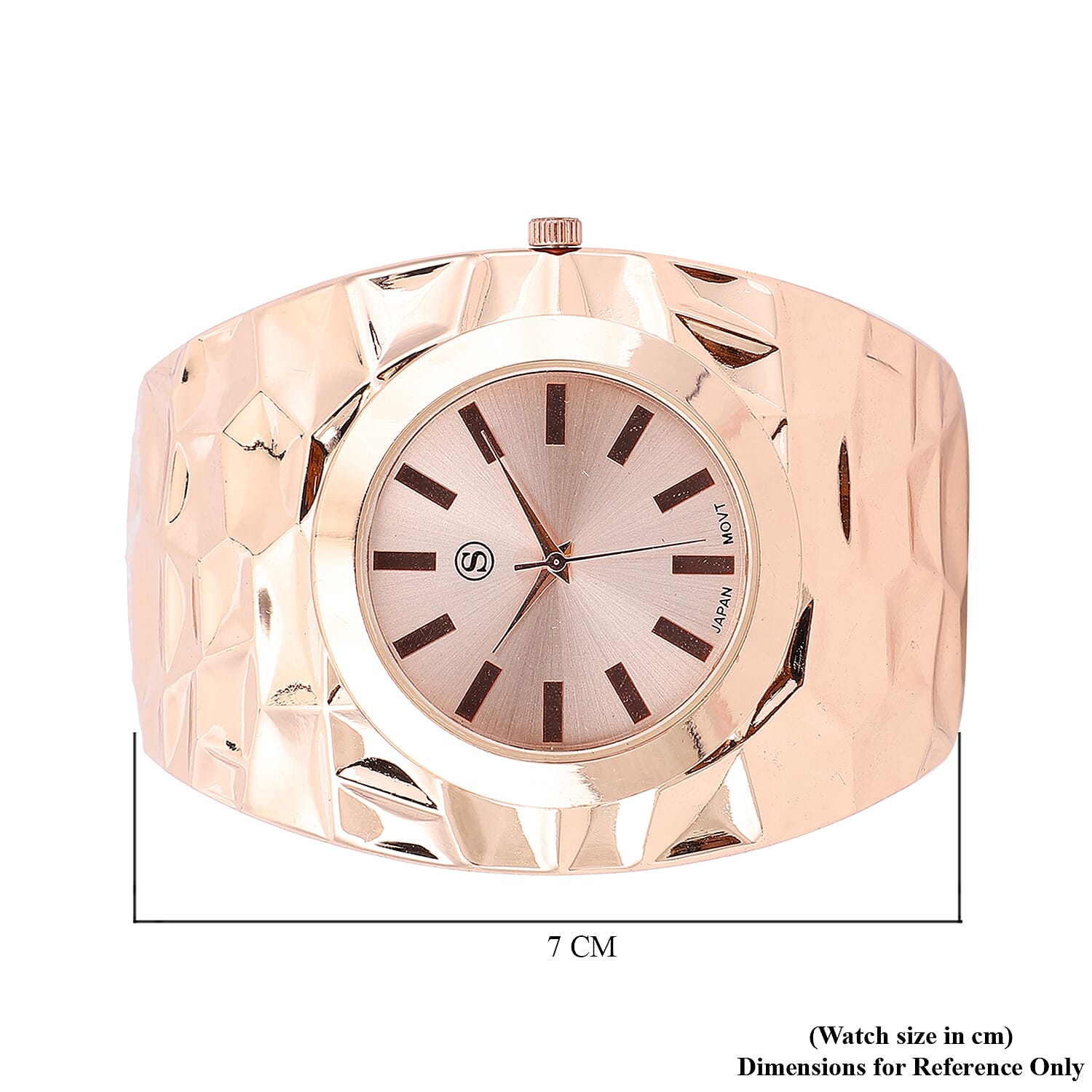 STRADA Japanese Movement Golden Dial Water Resistant Bangle Watch (Size 6.75) in Rose Gold Tone