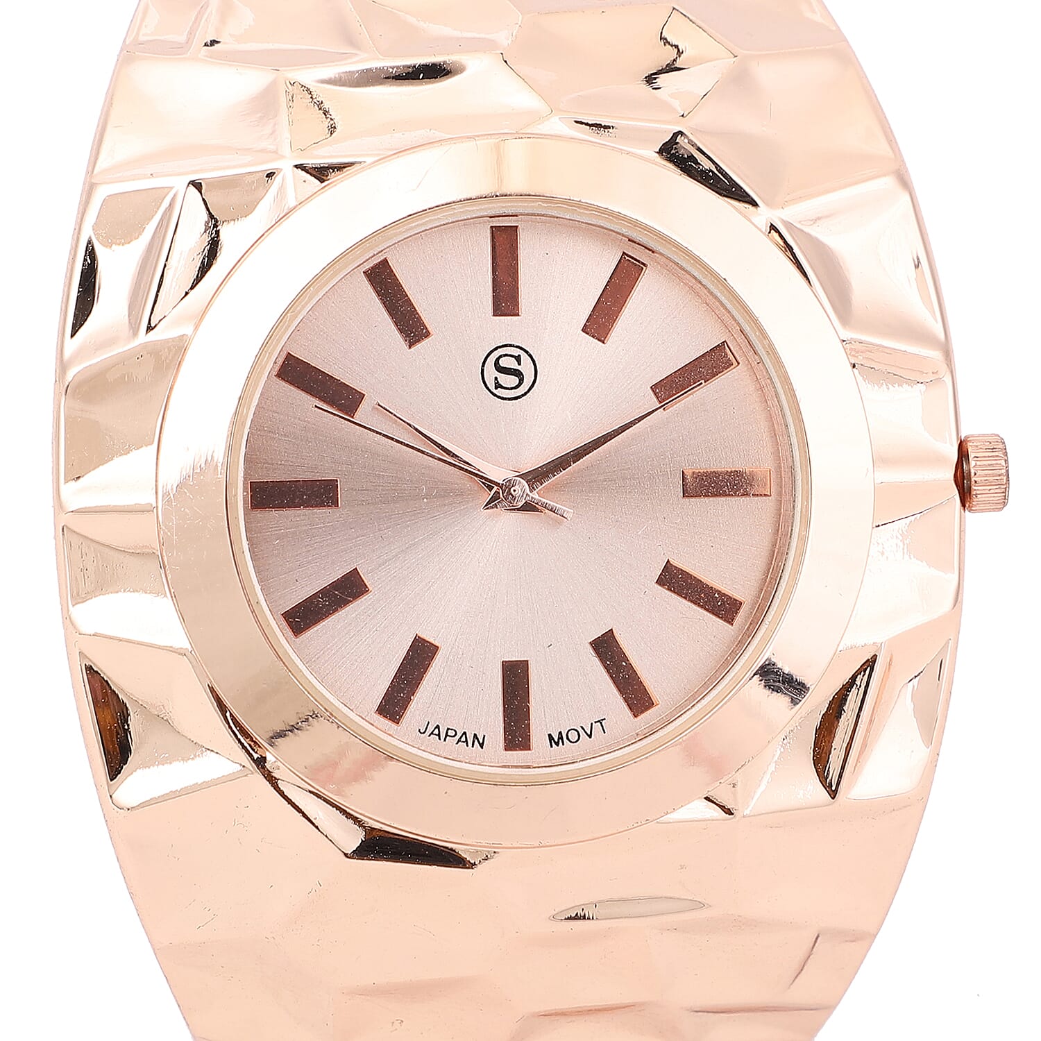 STRADA Japanese Movement Golden Dial Water Resistant Bangle Watch (Size 6.75) in Rose Gold Tone