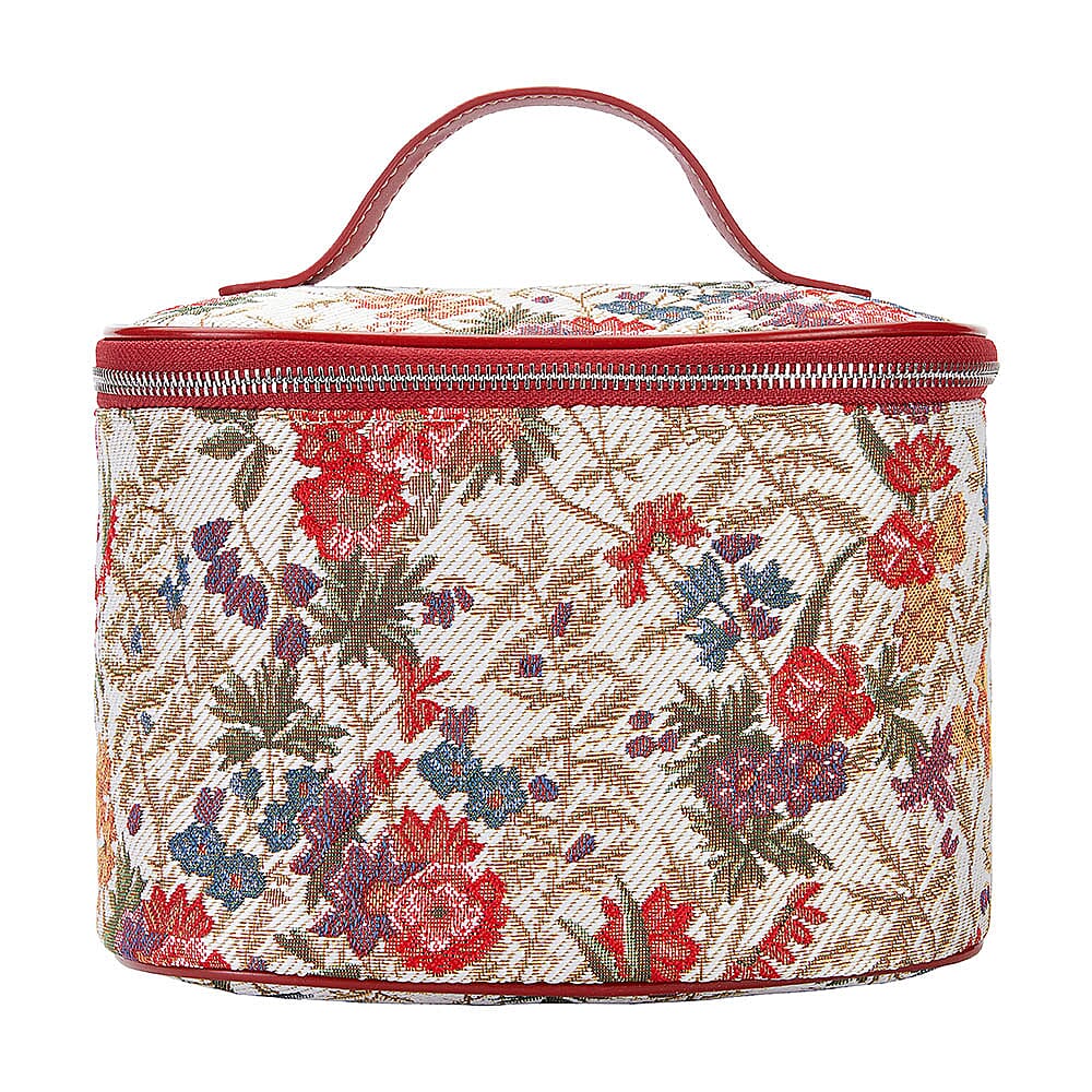 Signare Tapestry Flower Meadow Pattern Vanity Bag (Size 14X22X15 Cm) - Red