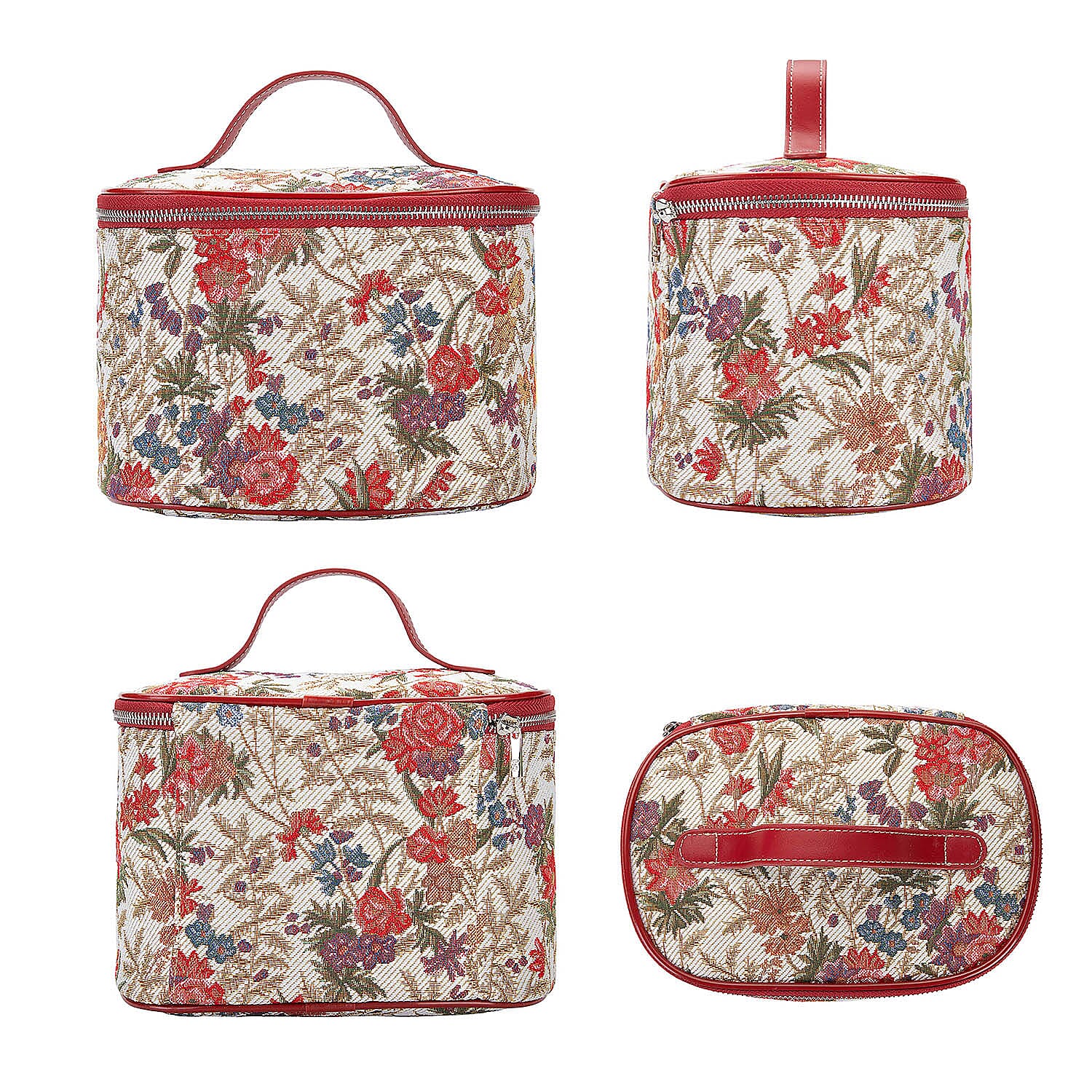 Signare Tapestry Flower Meadow Pattern Vanity Bag (Size 14X22X15 Cm) - Red