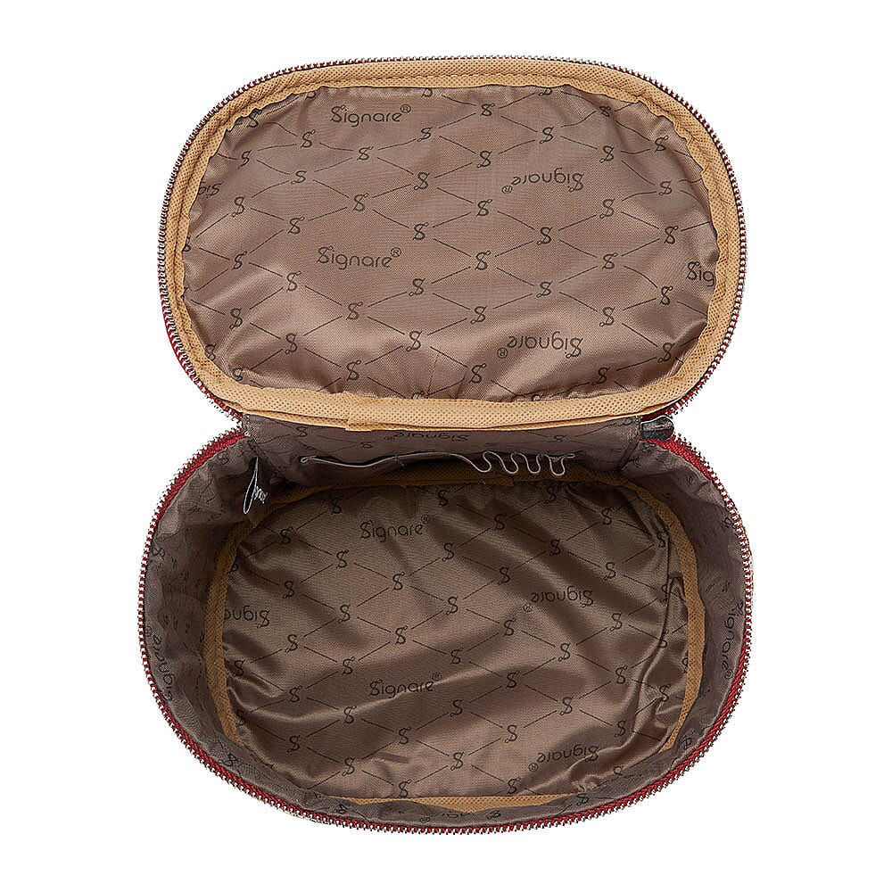 Signare Tapestry Flower Meadow Pattern Vanity Bag (Size 14X22X15 Cm) - Red