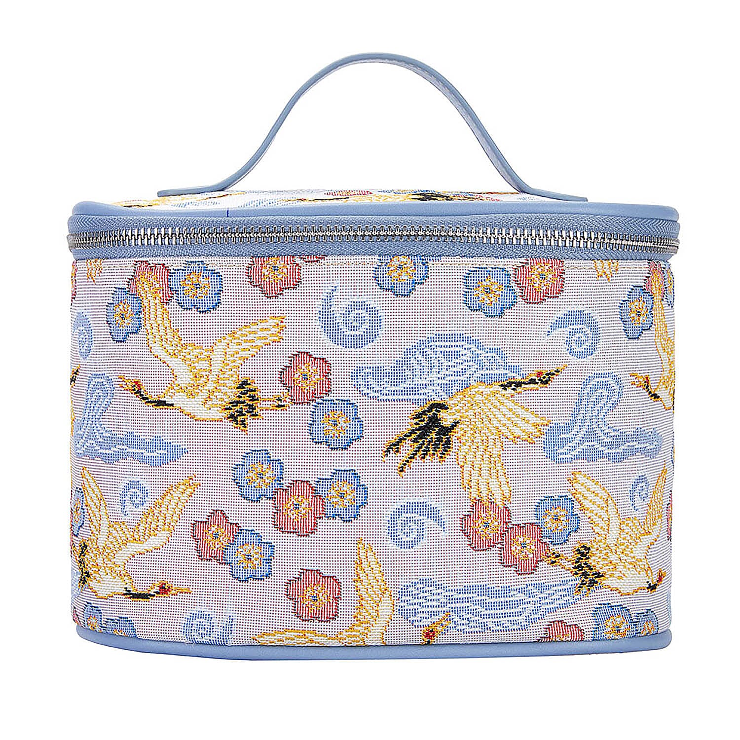Signare Tapestry  Japanese Crane Pattern Vanity Bag (Size 14X22X15 Cm) - Light Cream