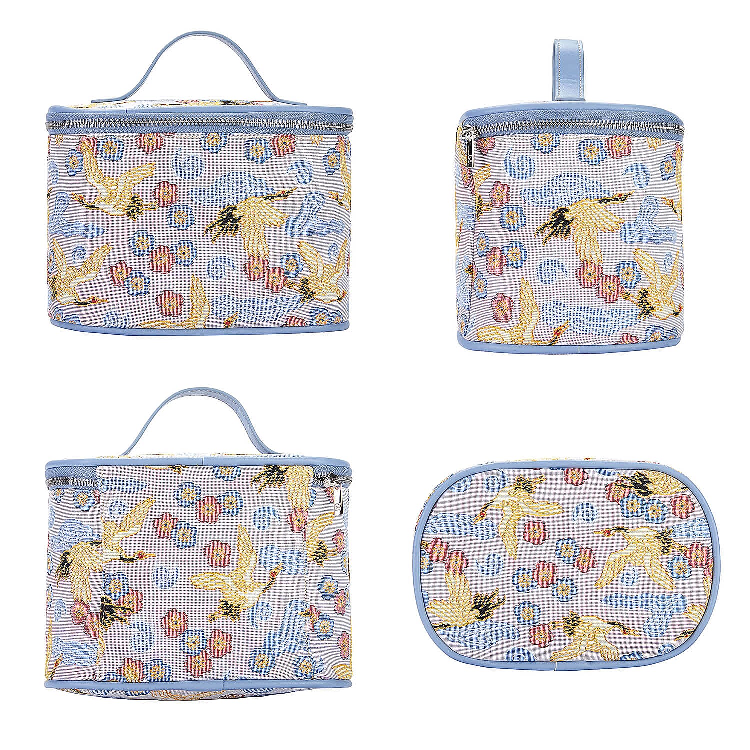 Signare Tapestry  Japanese Crane Pattern Vanity Bag (Size 14X22X15 Cm) - Light Cream