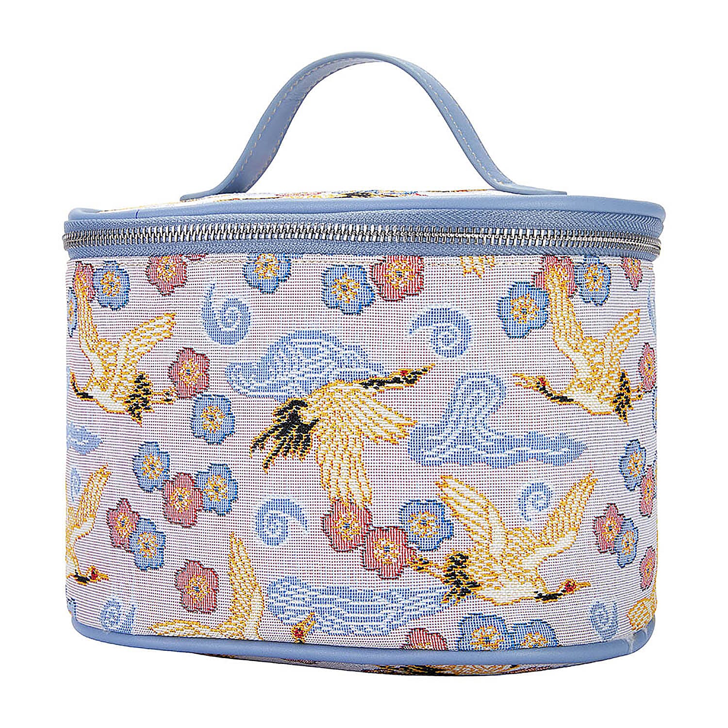 Signare Tapestry  Japanese Crane Pattern Vanity Bag (Size 14X22X15 Cm) - Light Cream