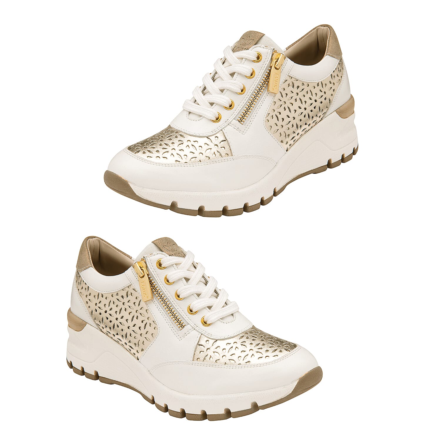Lotus Shakira Leather Casual Trainers (Size 3) - White & Gold