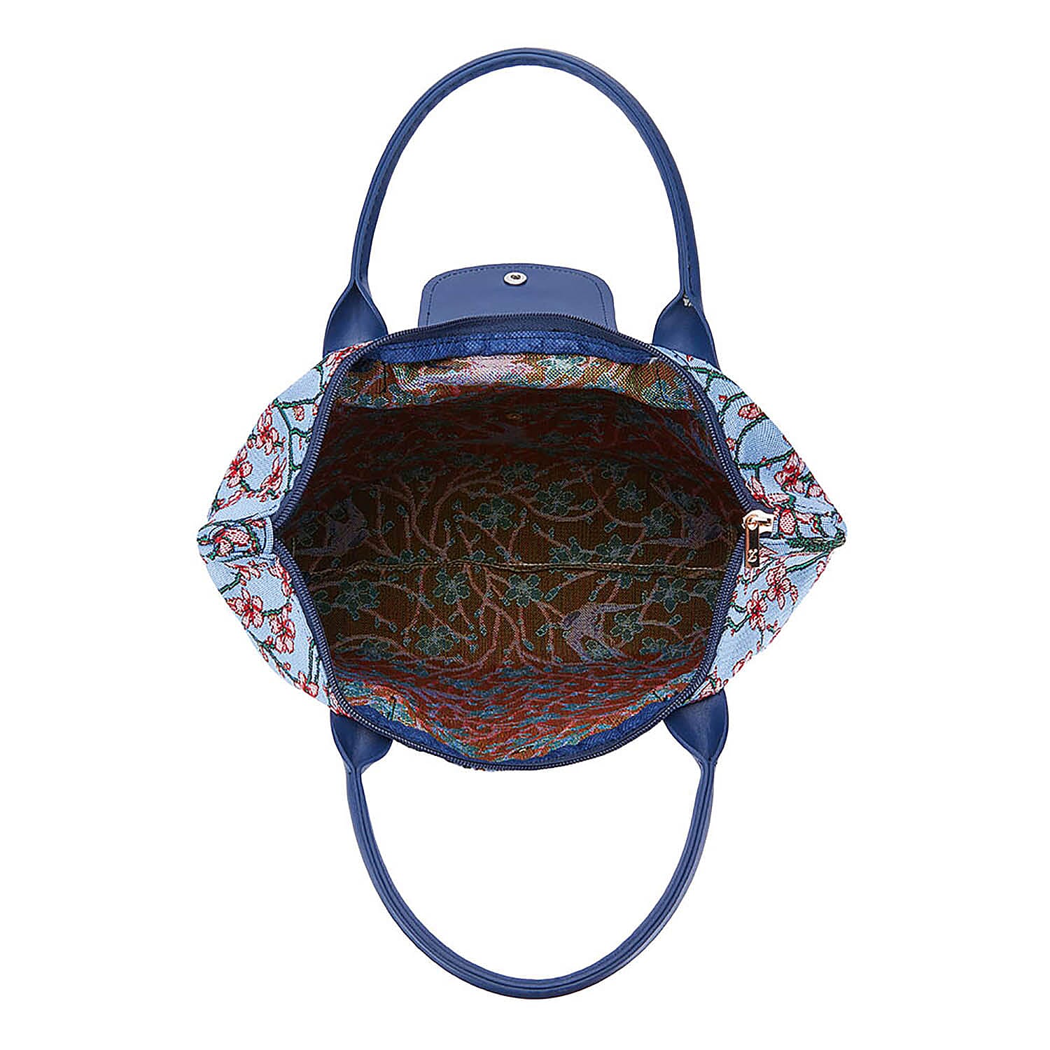 Signare Tapestry Blossom and Swallow Floral  Pattern Foldaway Bag - Light Blue