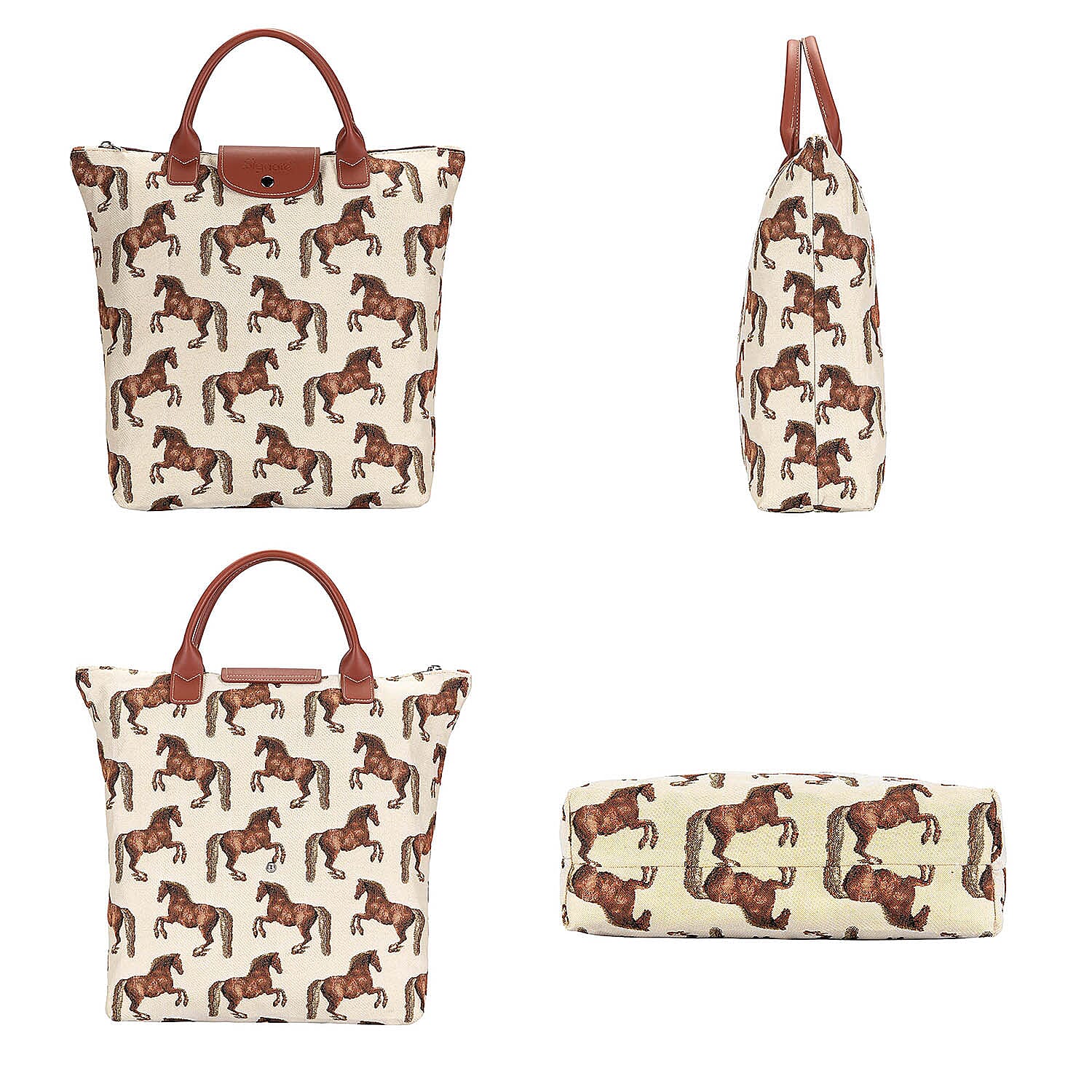 Signare Tapestry Whistle Jacket Horse Pattern Foldaway Bag (Size -28X34X13) - Cream