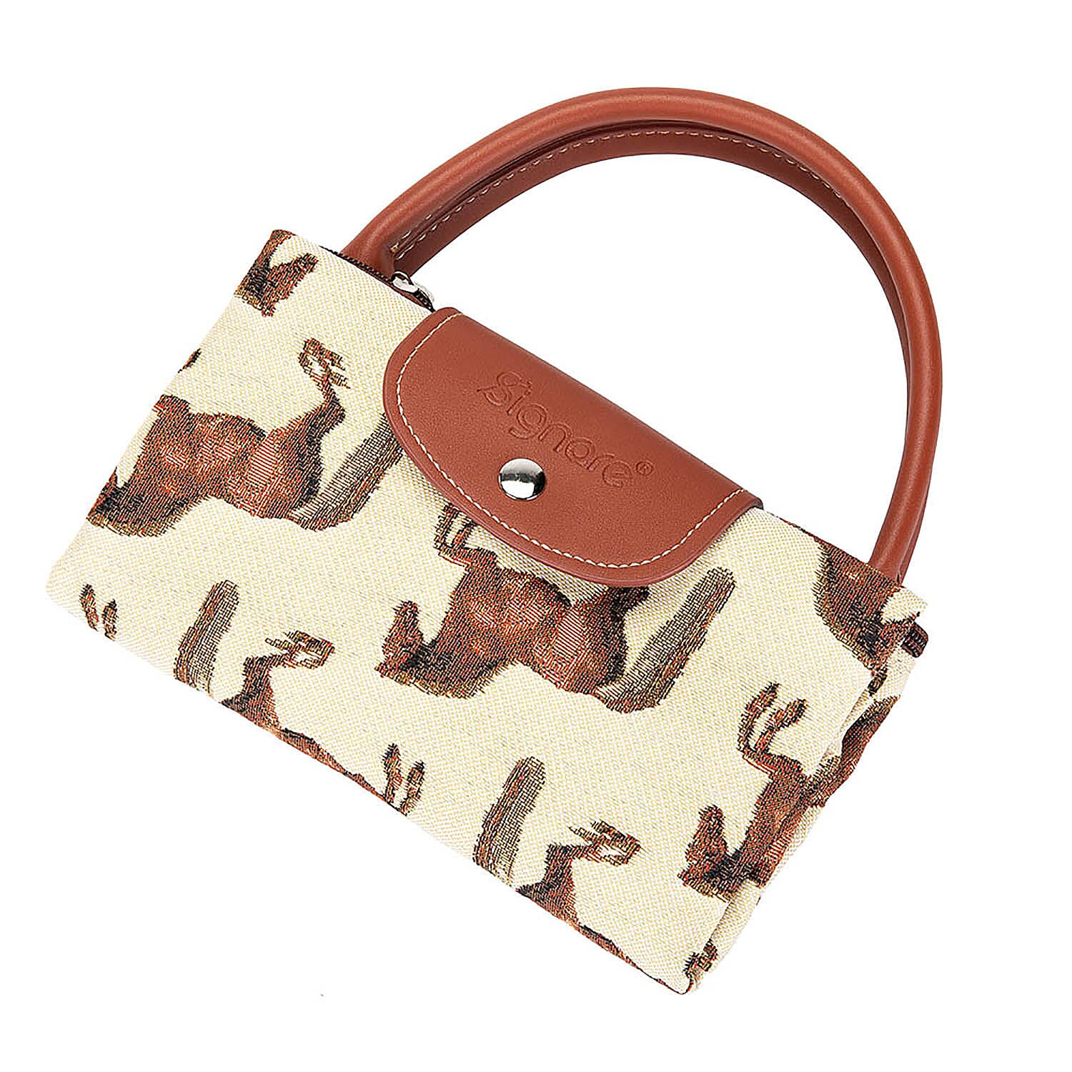 Signare Tapestry Whistle Jacket Horse Pattern Foldaway Bag (Size -28X34X13) - Cream