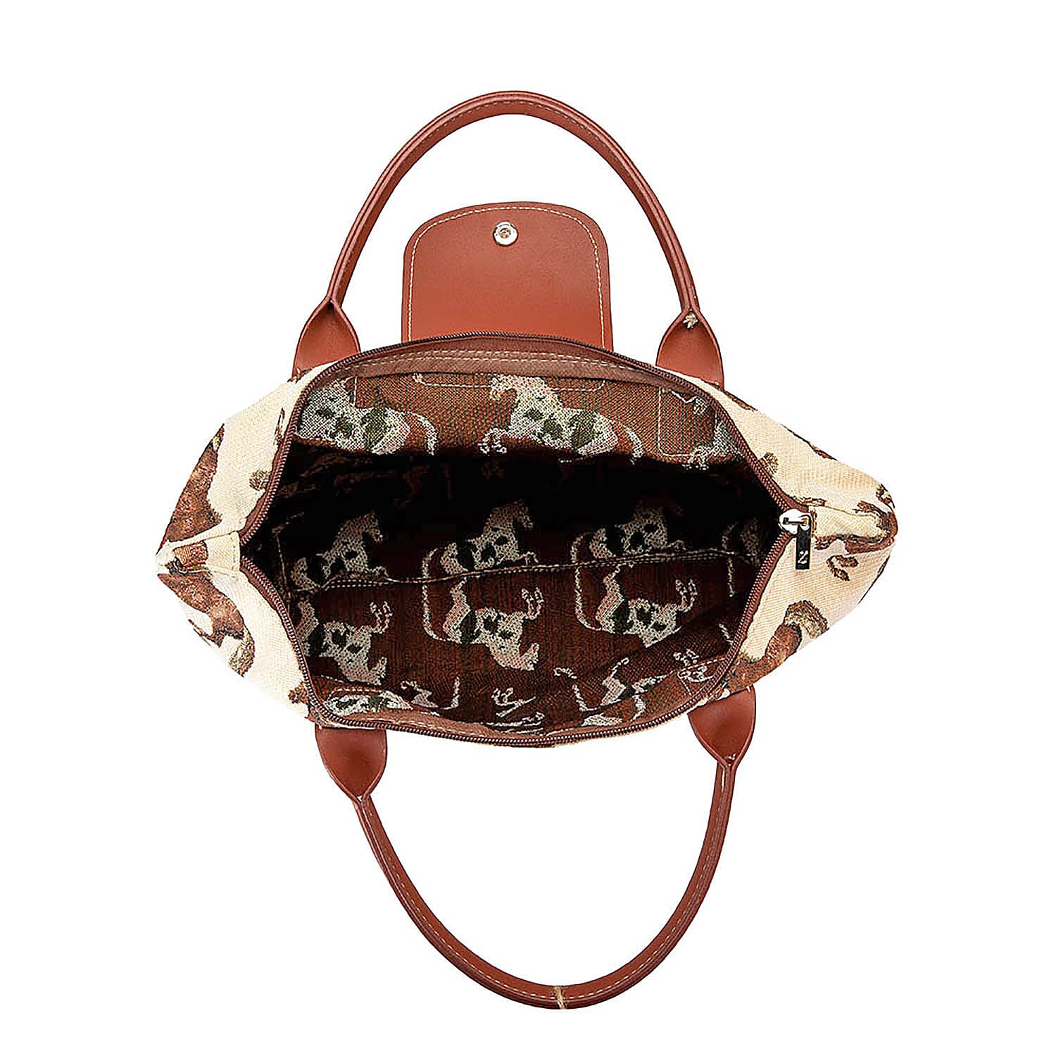Signare Tapestry Whistle Jacket Horse Pattern Foldaway Bag (Size -28X34X13) - Cream