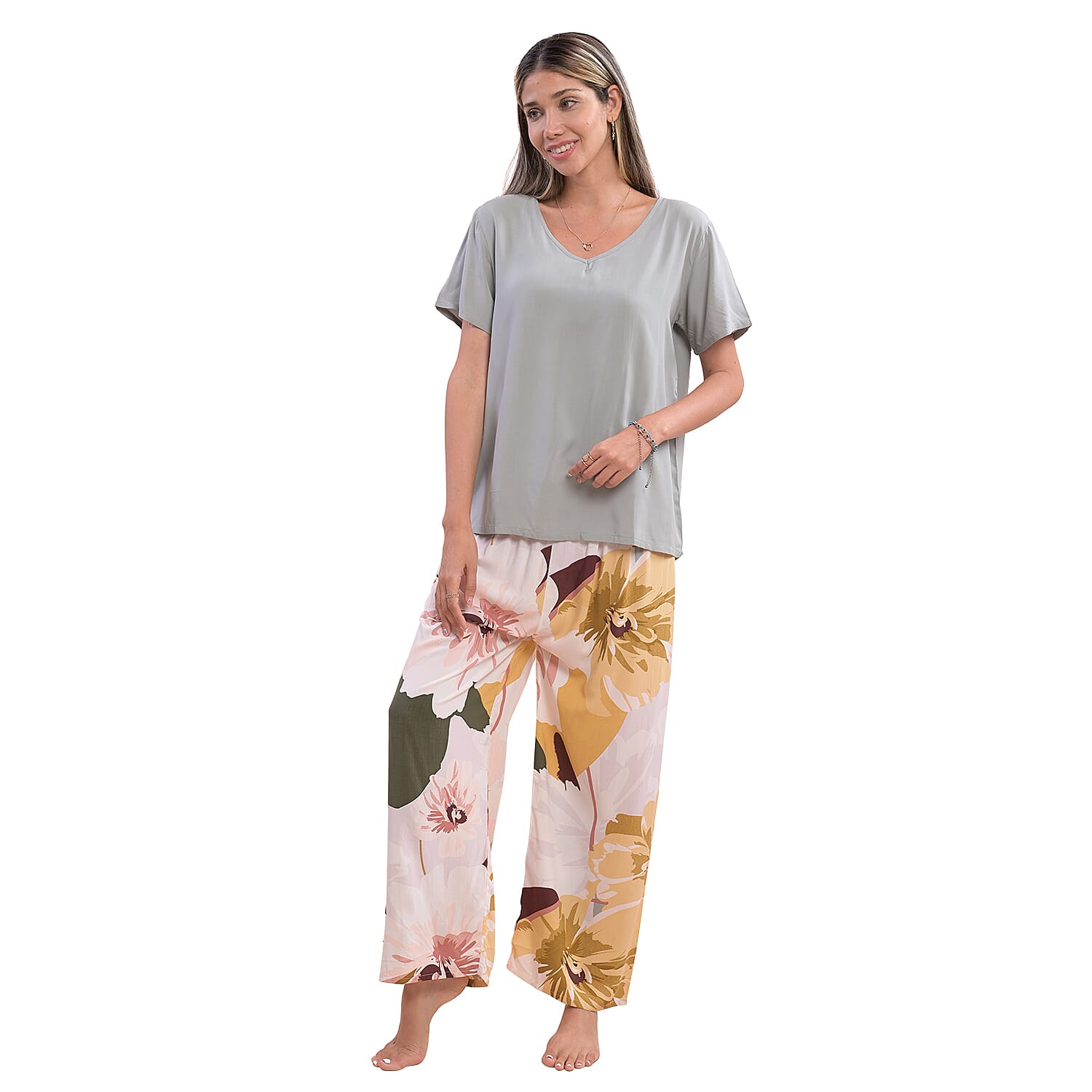 La Marey Viscose Floral Pattern Loungewear Set - Black