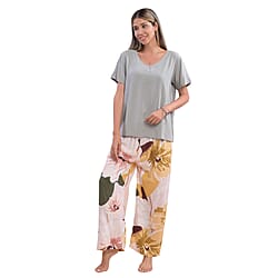 La Marey Viscose Floral Pattern Loungewear Set - Black