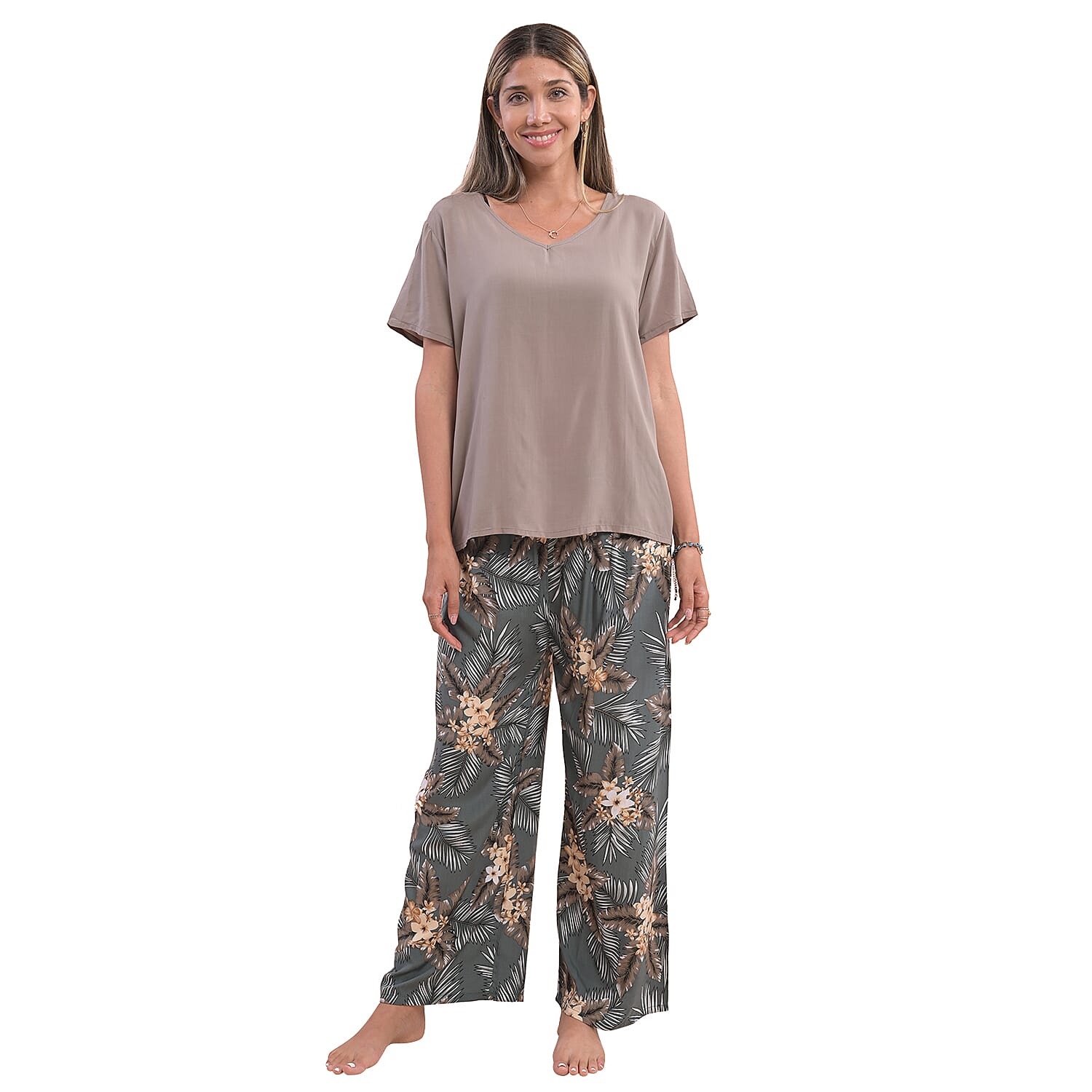 La Marey Viscose Floral Pattern Loungewear Set - Black