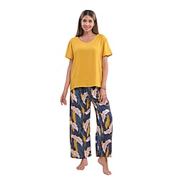 La Marey Viscose Floral Pattern Loungewear Set - Black