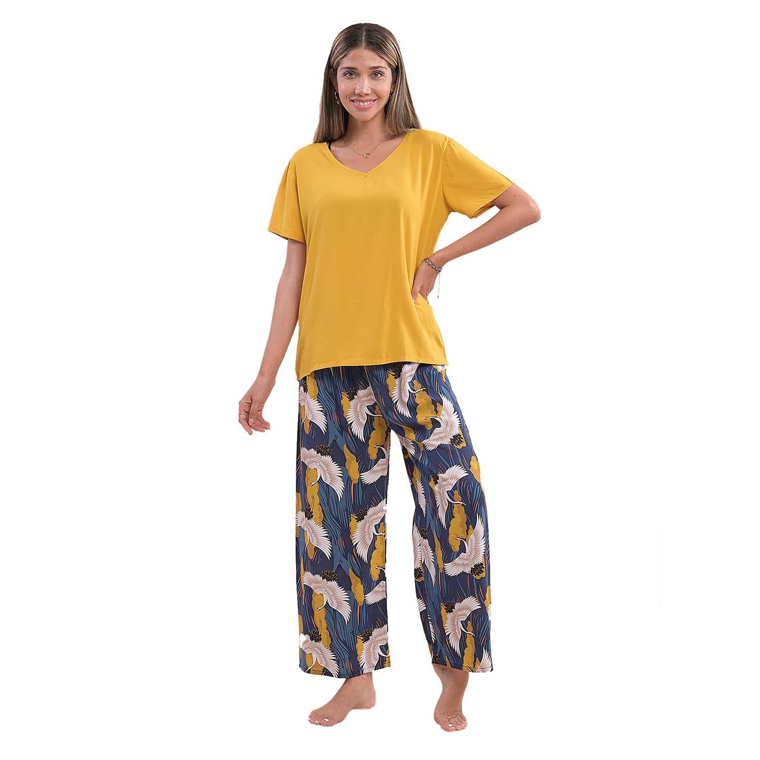 La Marey Viscose Floral Pattern Loungewear Set - Black