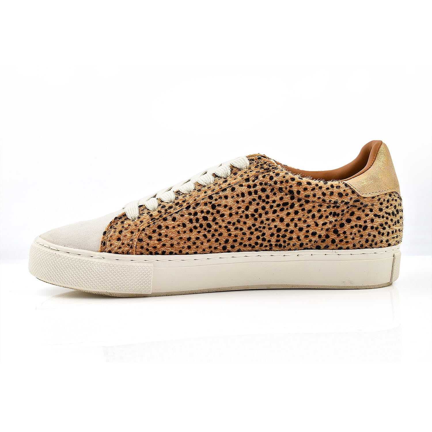 Ravel Leopard Print Lace Up Trainer in White and Brown Ravel Leopard Print Lace Up Trainer in White and Brown